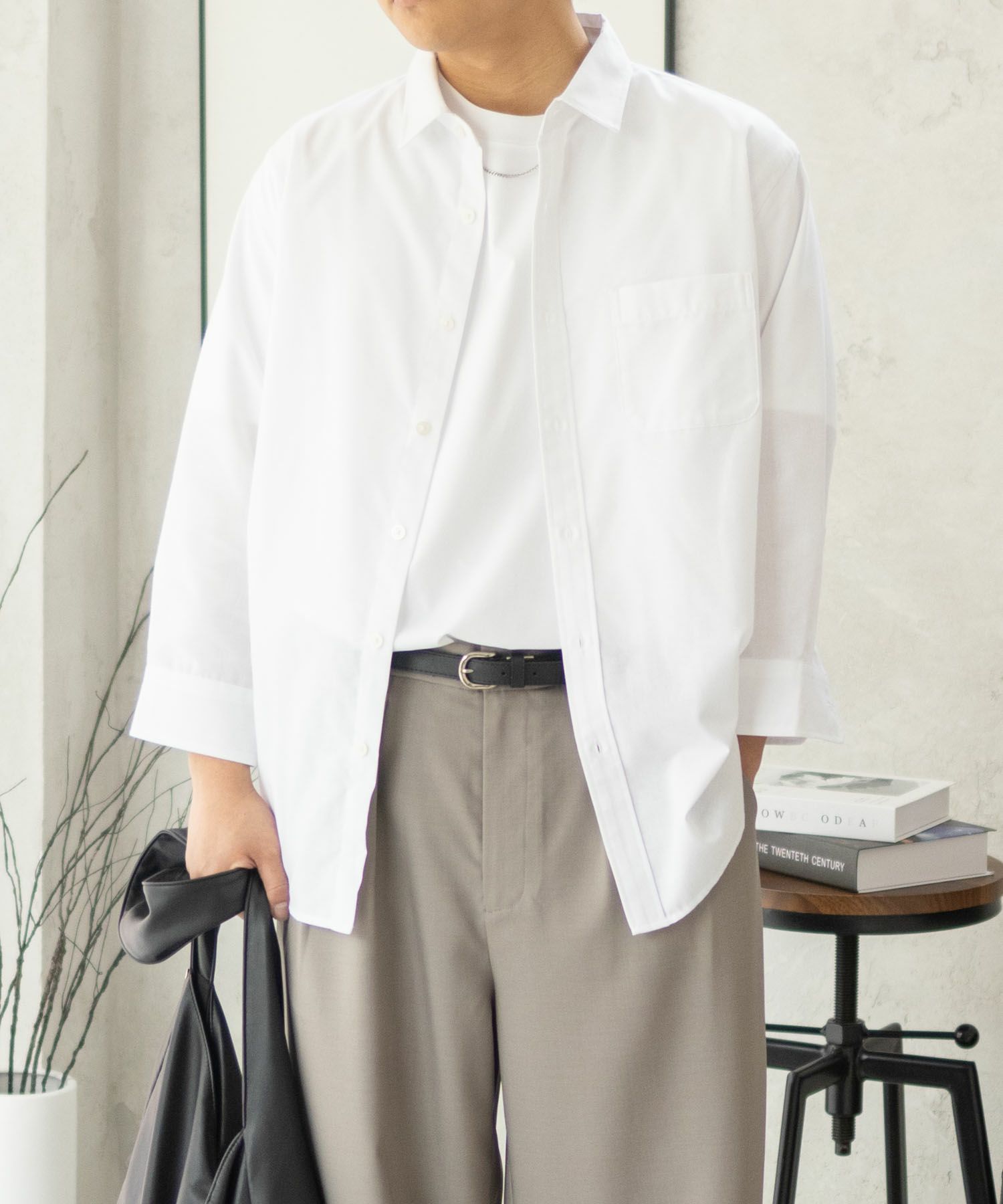 NAVY COOLMAX リネン七分袖シャツ メンズ