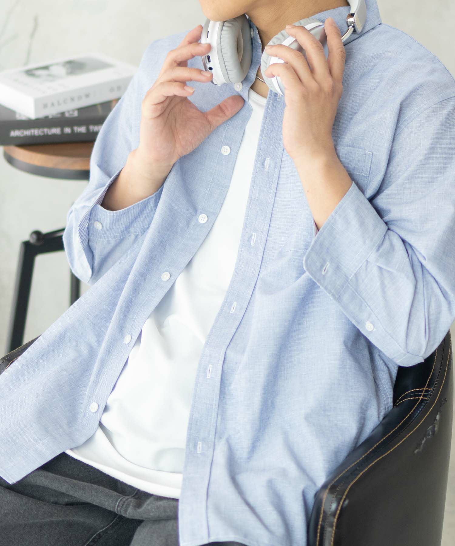 NAVY COOLMAX リネン七分袖シャツ メンズ商品画像-3