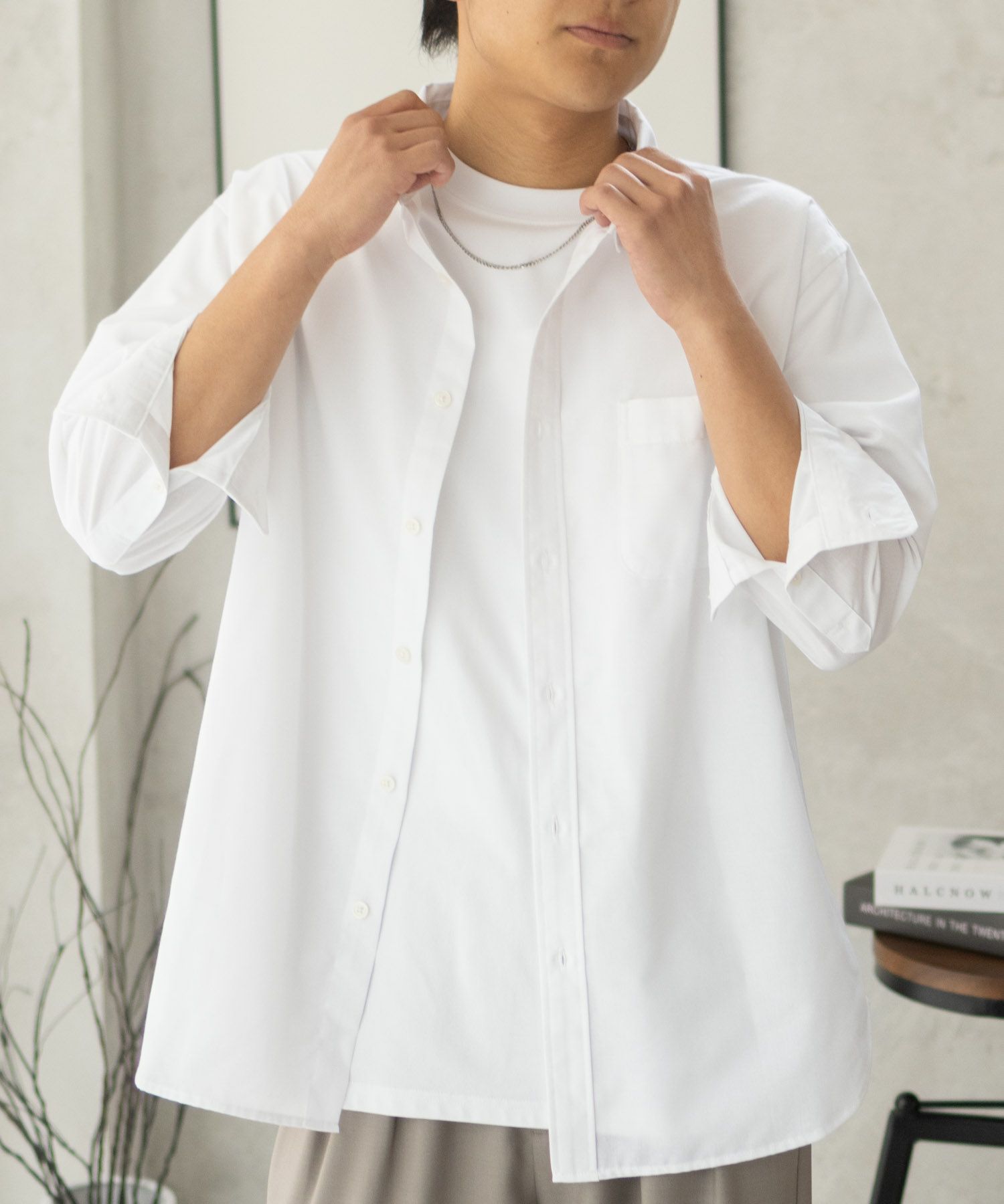 NAVY COOLMAX リネン七分袖シャツ メンズ商品画像-8