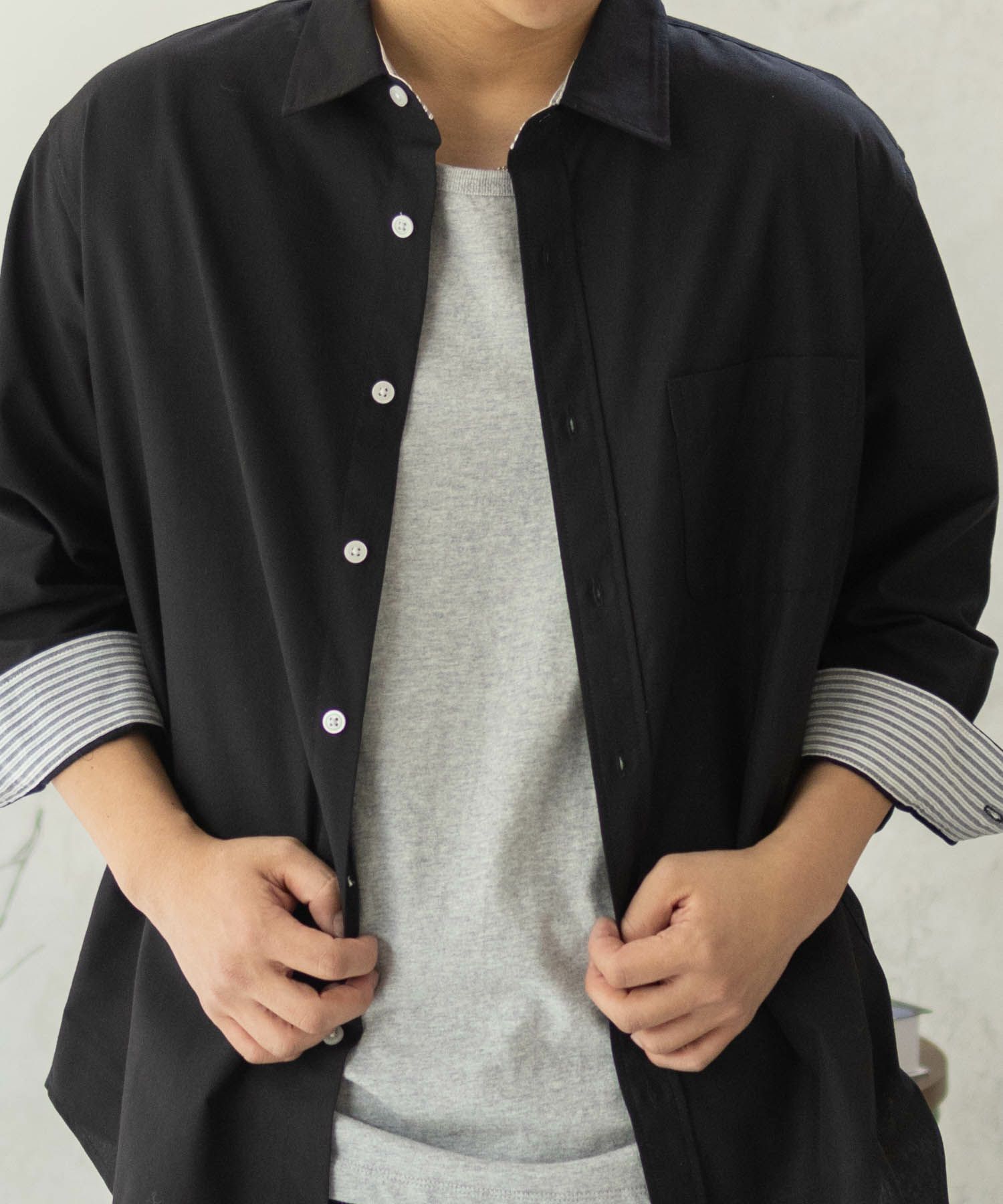 NAVY COOLMAX リネン七分袖シャツ メンズ商品画像-12