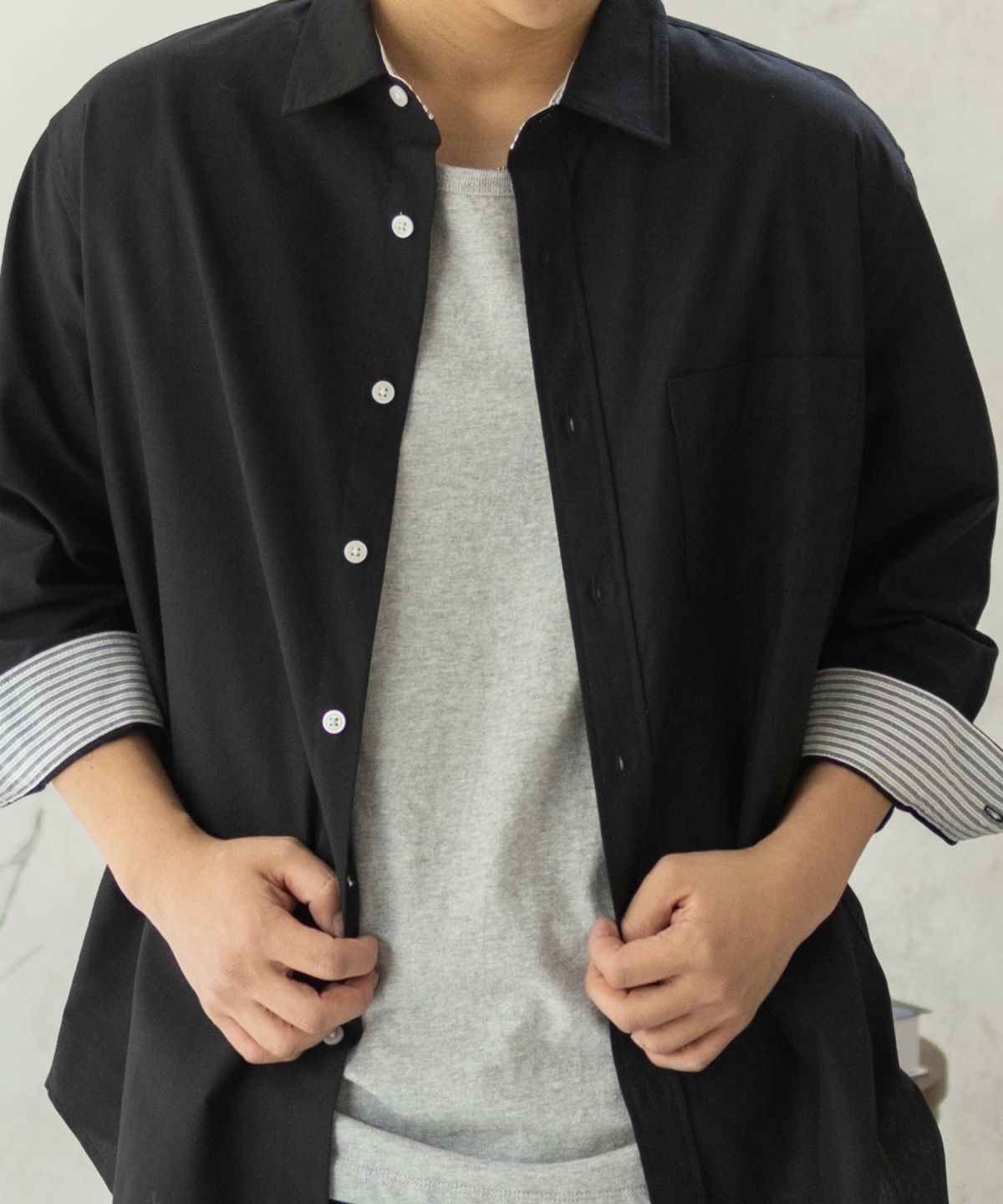 NAVY COOLMAX リネン七分袖シャツ メンズ