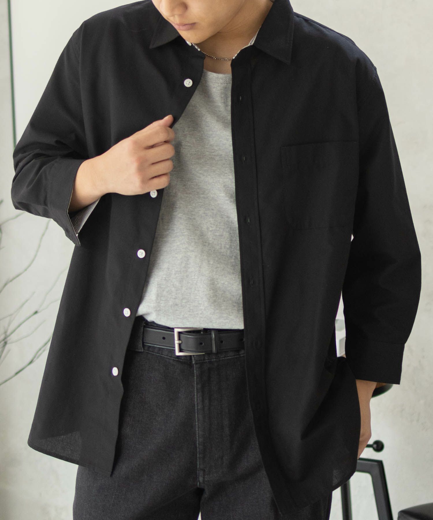 NAVY COOLMAX リネン七分袖シャツ メンズ商品画像-14