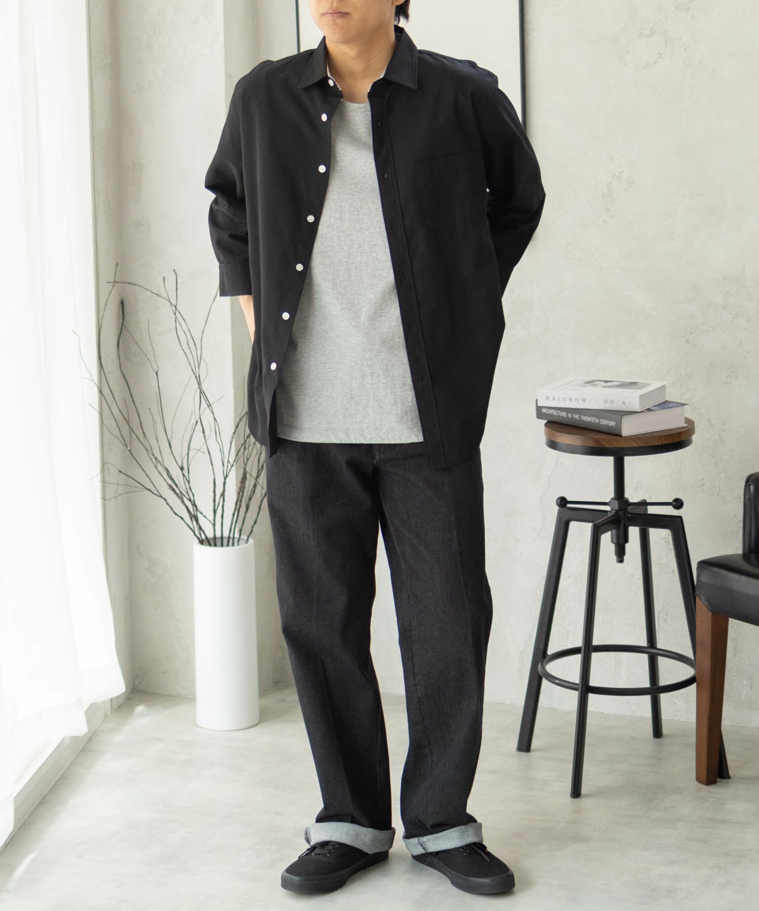 NAVY COOLMAX リネン七分袖シャツ メンズ商品サムネイル-16
