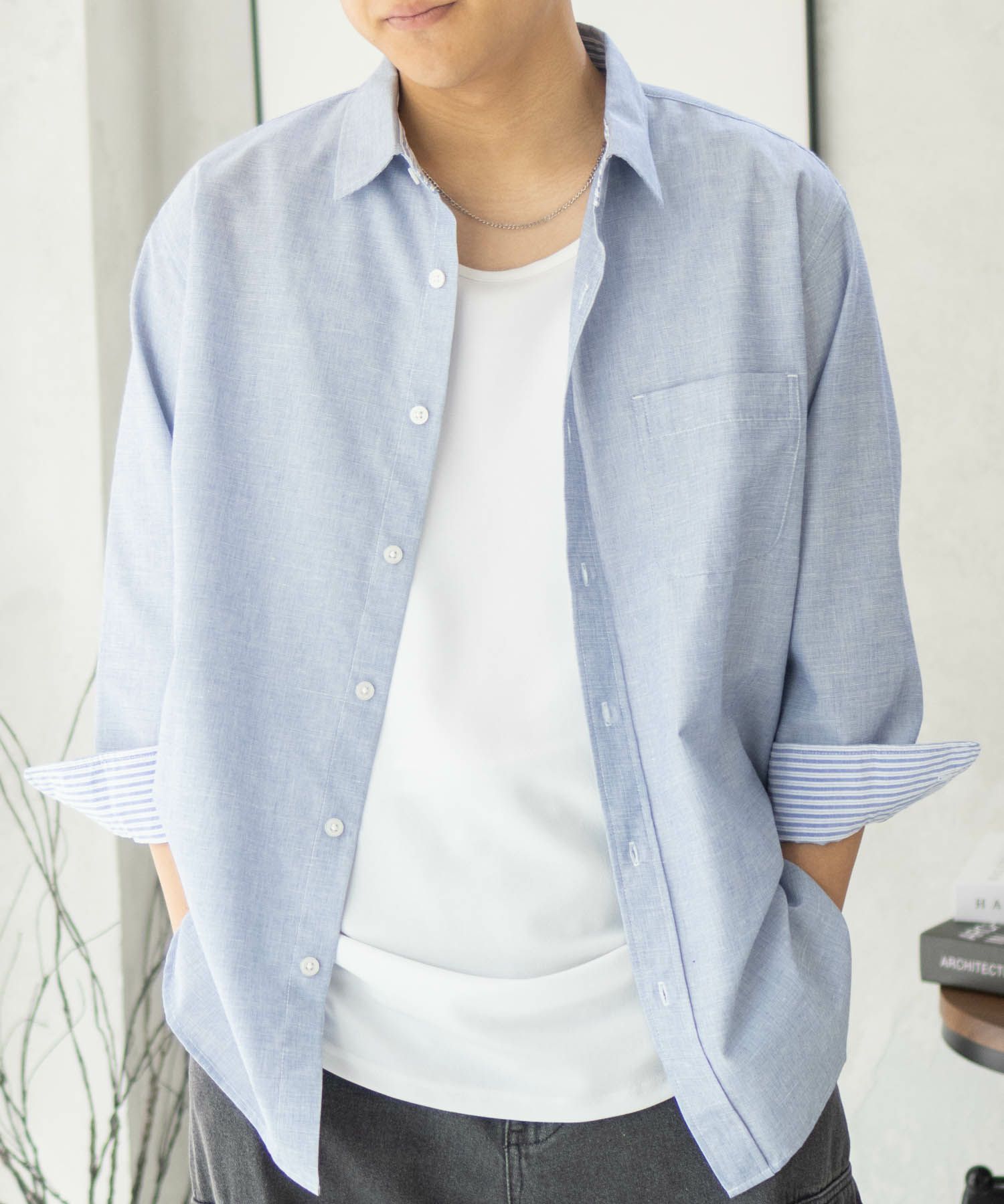 NAVY COOLMAX リネン七分袖シャツ メンズ商品画像-18