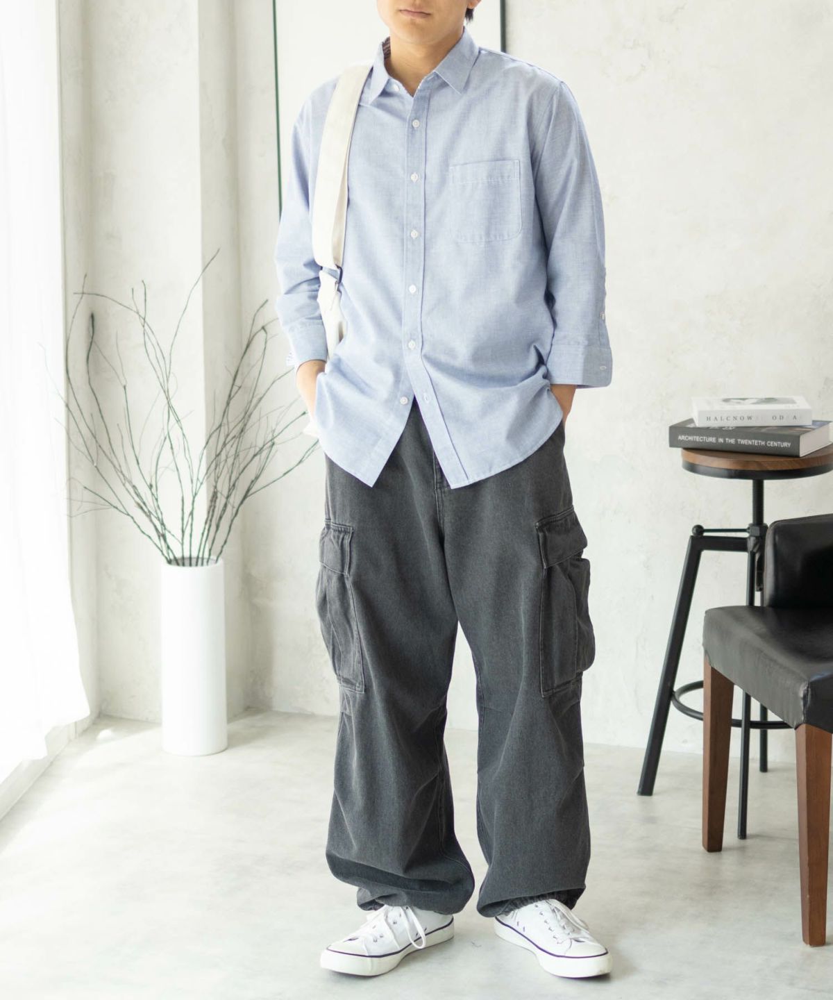 NAVY COOLMAX リネン七分袖シャツ メンズ