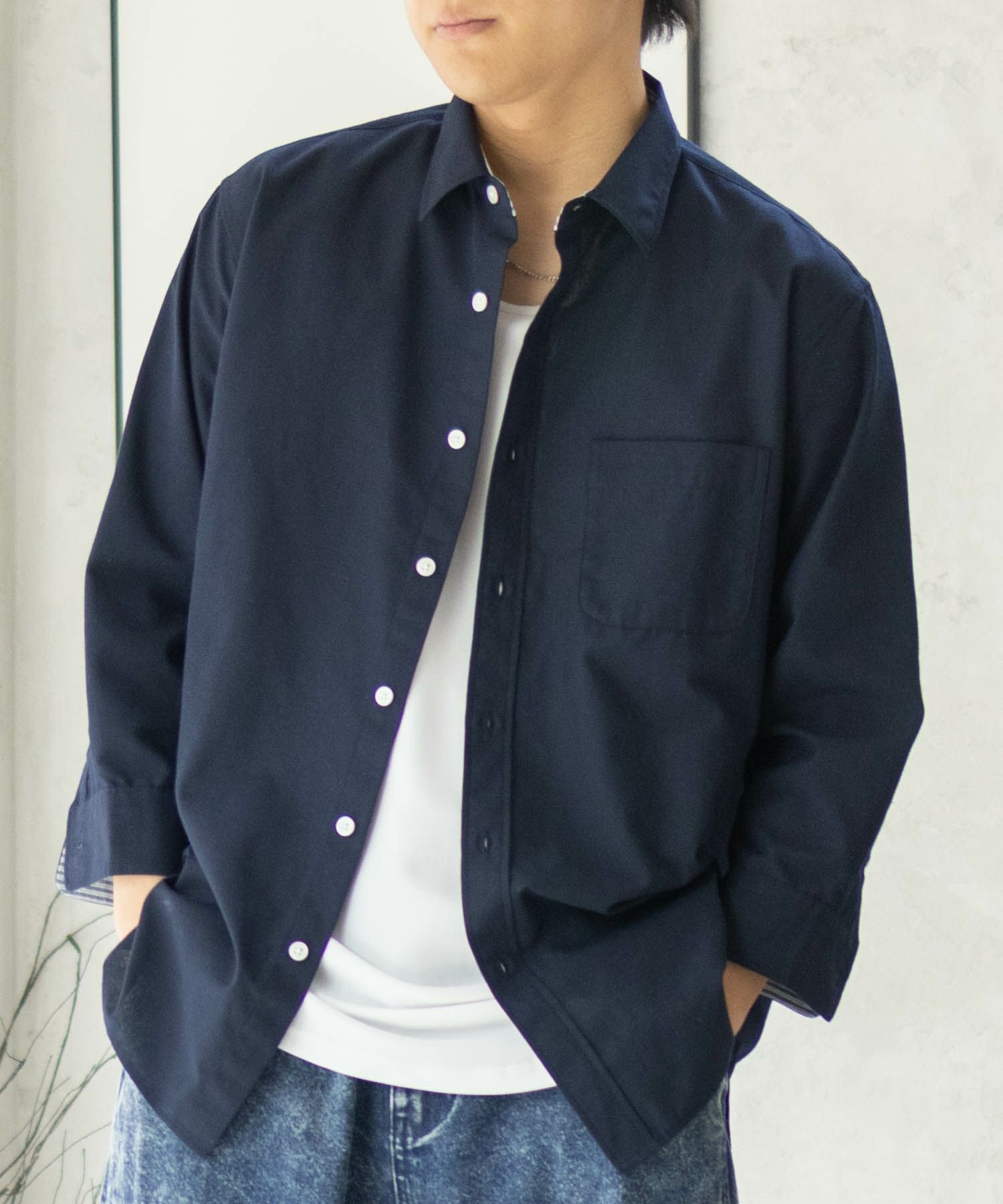 NAVY COOLMAX リネン七分袖シャツ メンズ商品画像-25