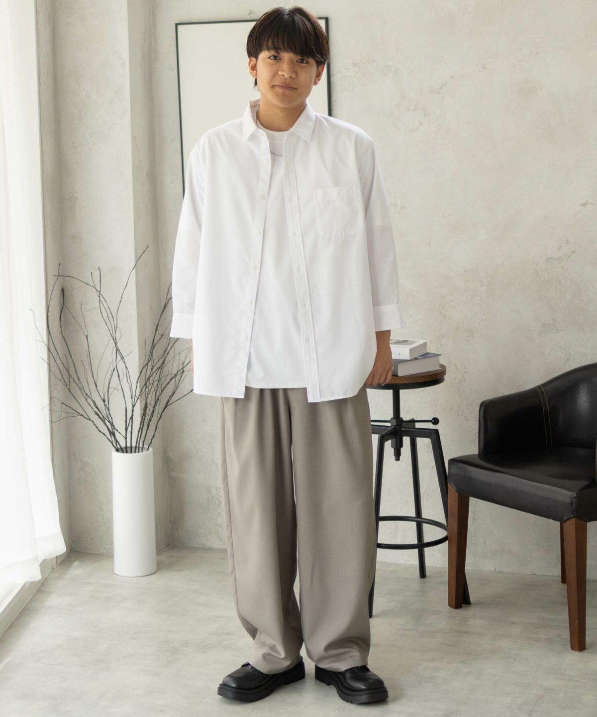 NAVY COOLMAX リネン七分袖シャツ メンズ