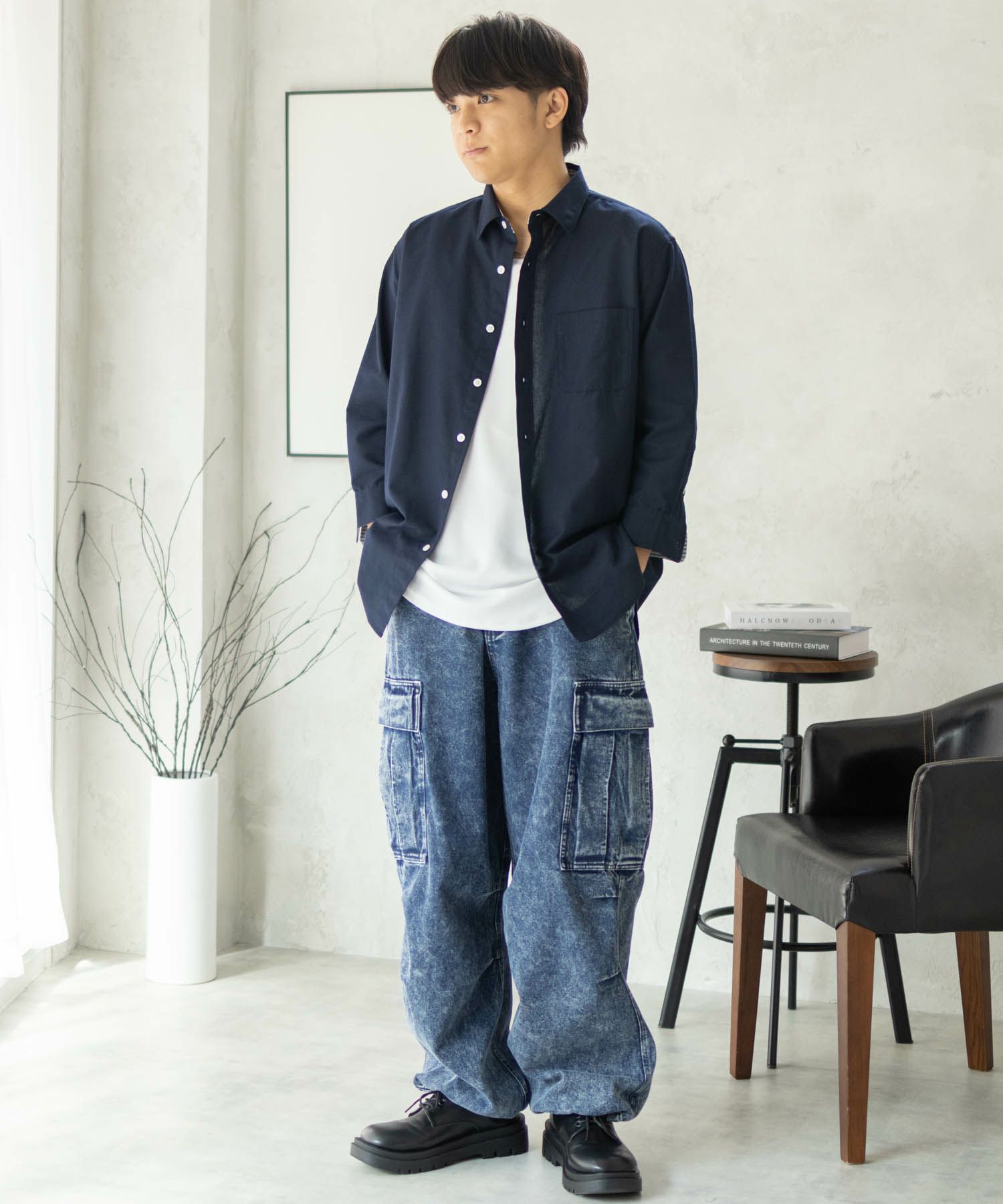 NAVY COOLMAX リネン七分袖シャツ メンズ
