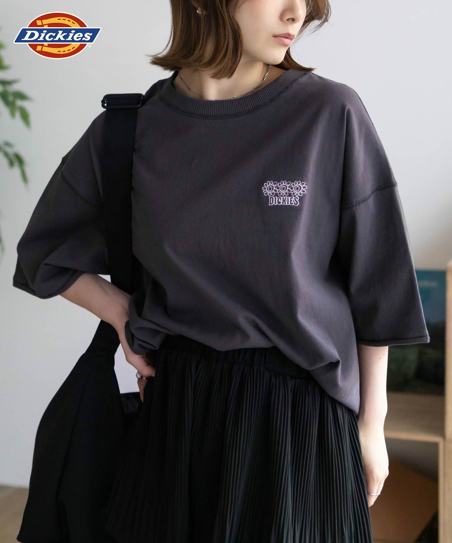Dickies 配色ステッチ五分袖Tシャツ レディース ネコポス 対応商品
