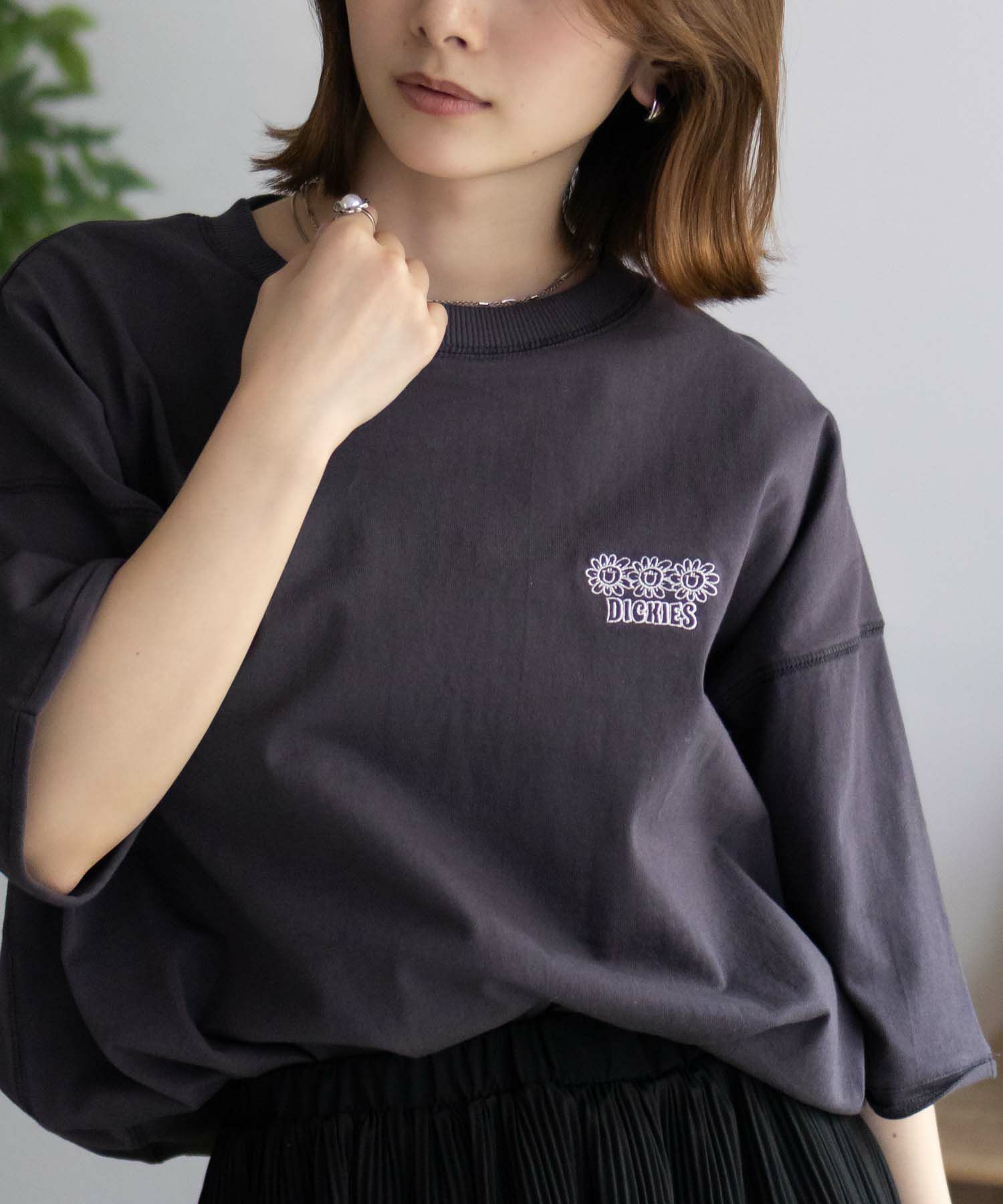 Dickies  配色ステッチ五分袖Tシャツ レディース メール便 対応商品商品画像-5