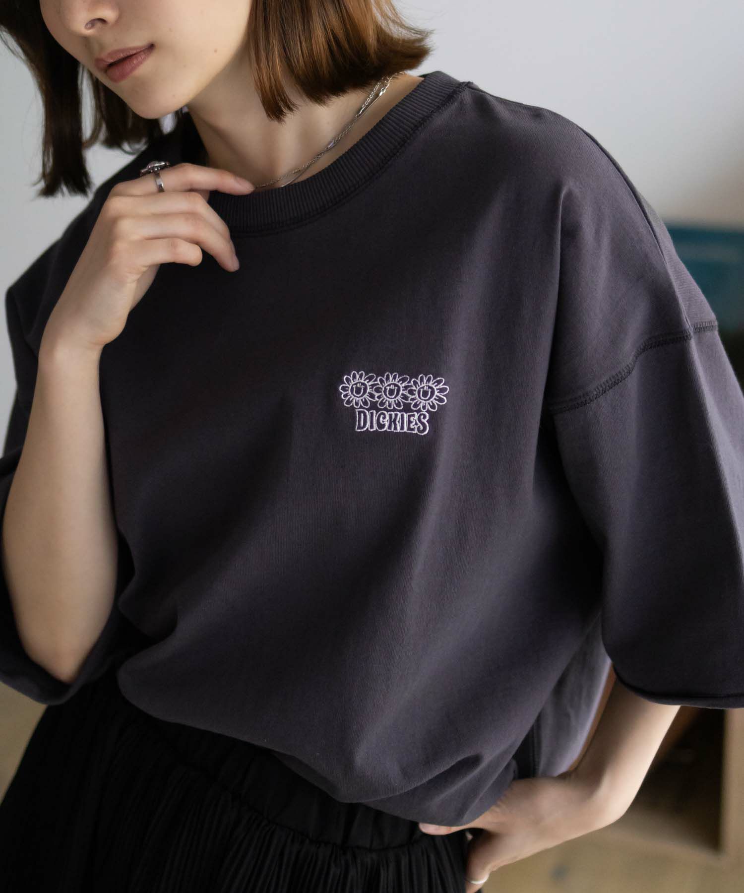 Dickies  配色ステッチ五分袖Tシャツ レディース メール便 対応商品商品サムネイル-6