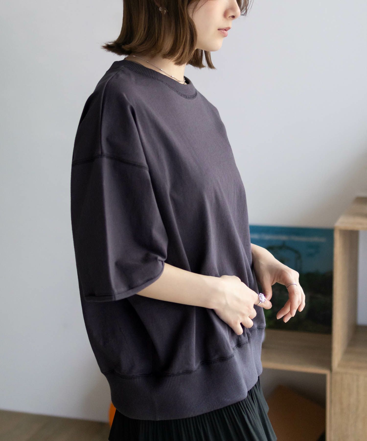 Dickies  配色ステッチ五分袖Tシャツ レディース メール便 対応商品商品画像-7