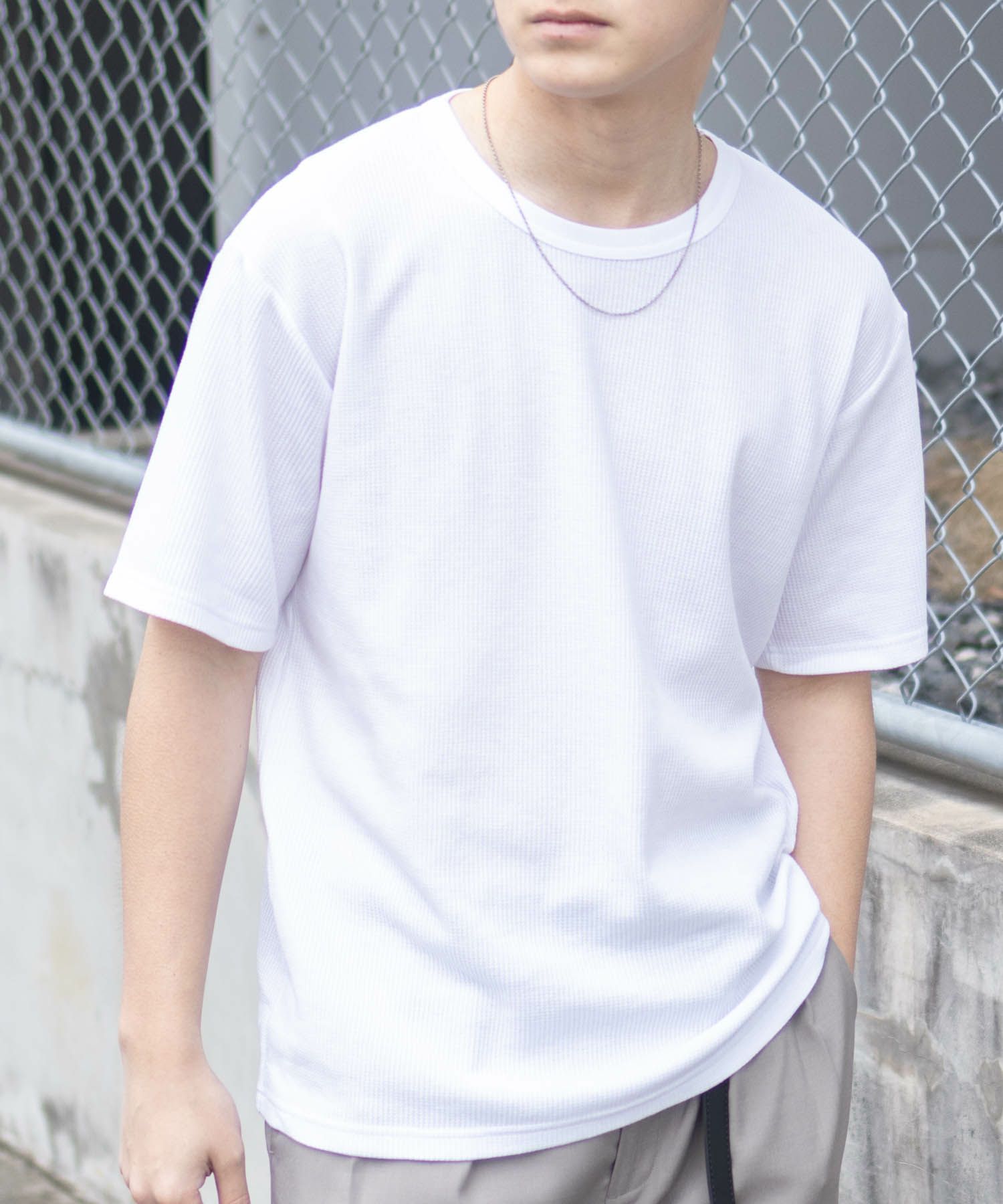 NAVY  ワッフルクルーTシャツ メンズ商品画像-1
