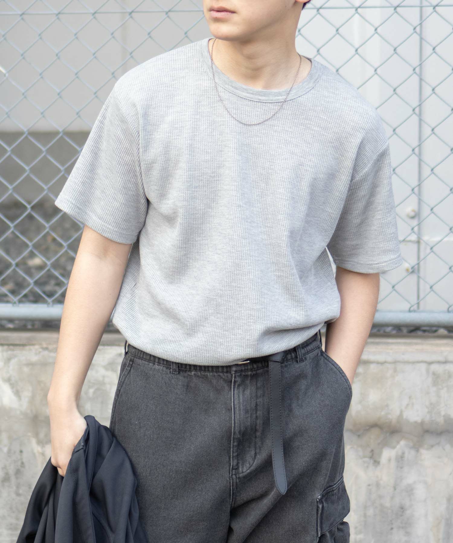 NAVY ワッフルクルーTシャツ メンズ