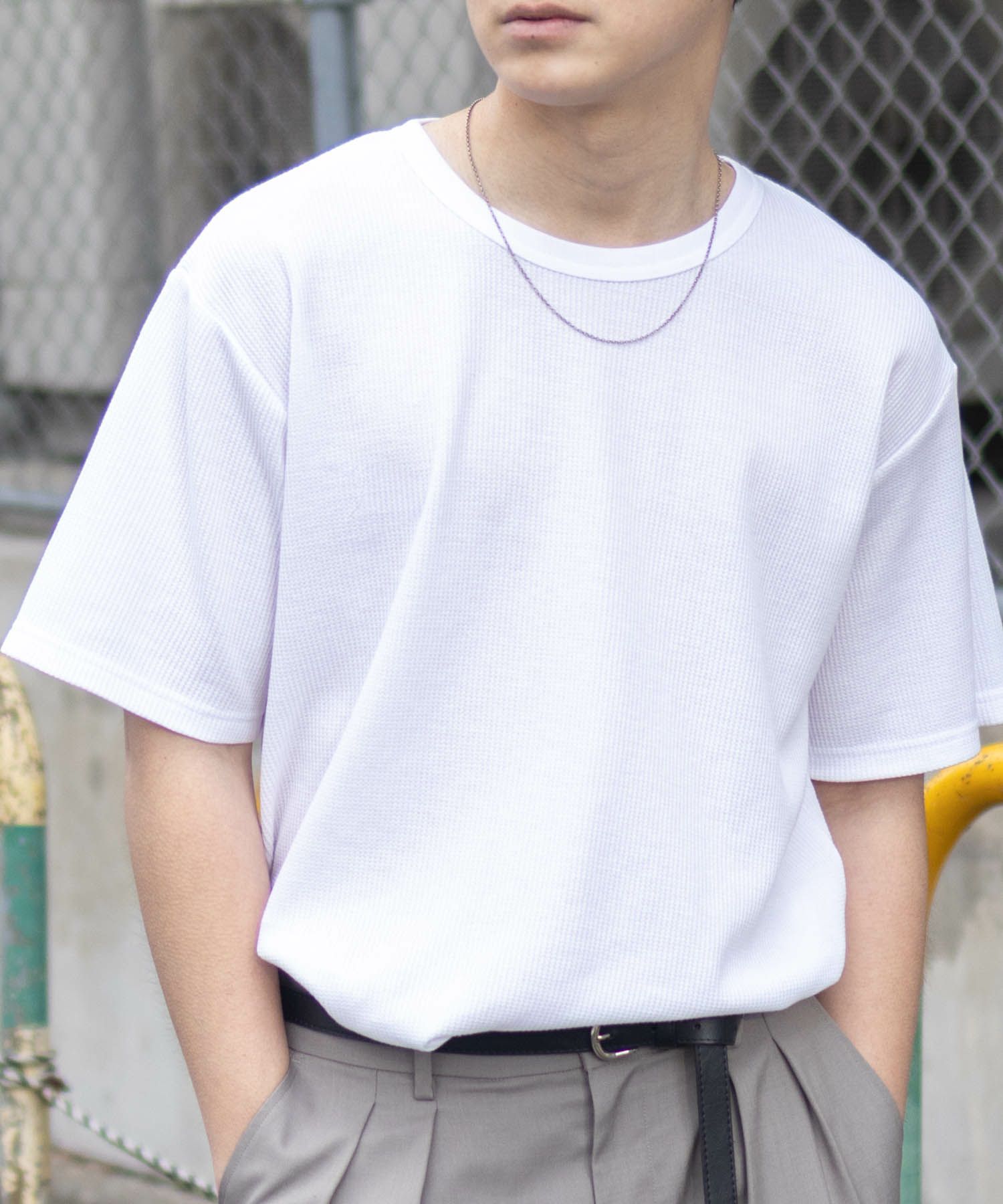 NAVY ワッフルクルーTシャツ メンズ