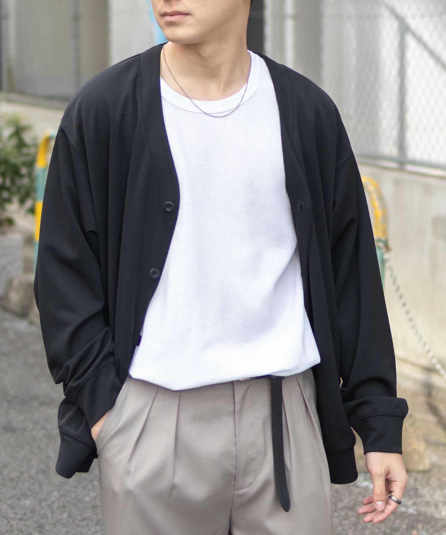 NAVY ワッフルクルーTシャツ メンズ