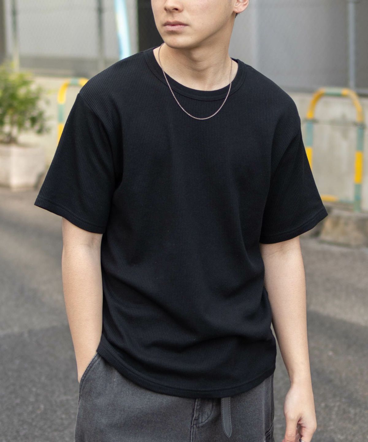 NAVY ワッフルクルーTシャツ メンズ