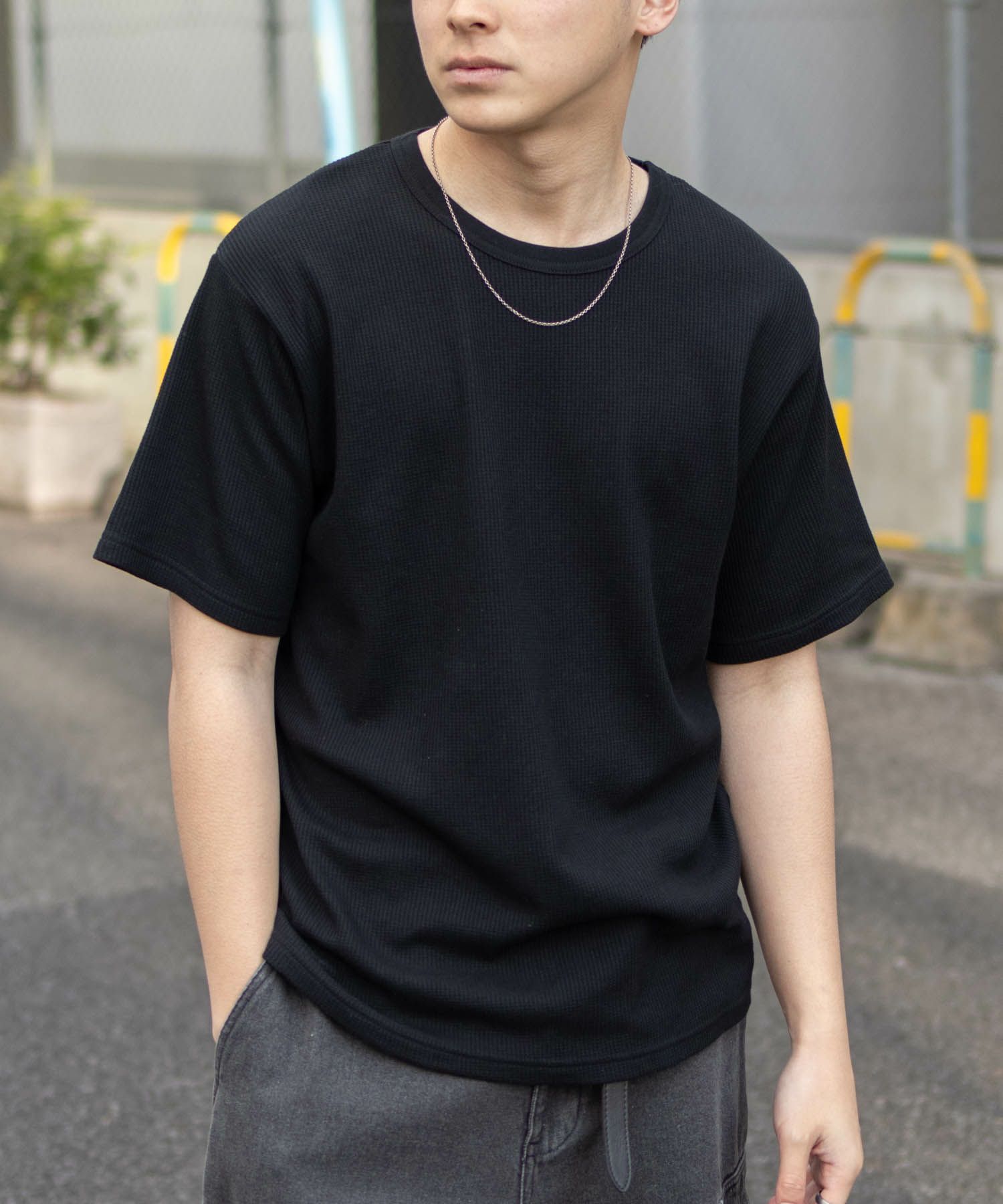 NAVY ワッフルクルーTシャツ メンズ