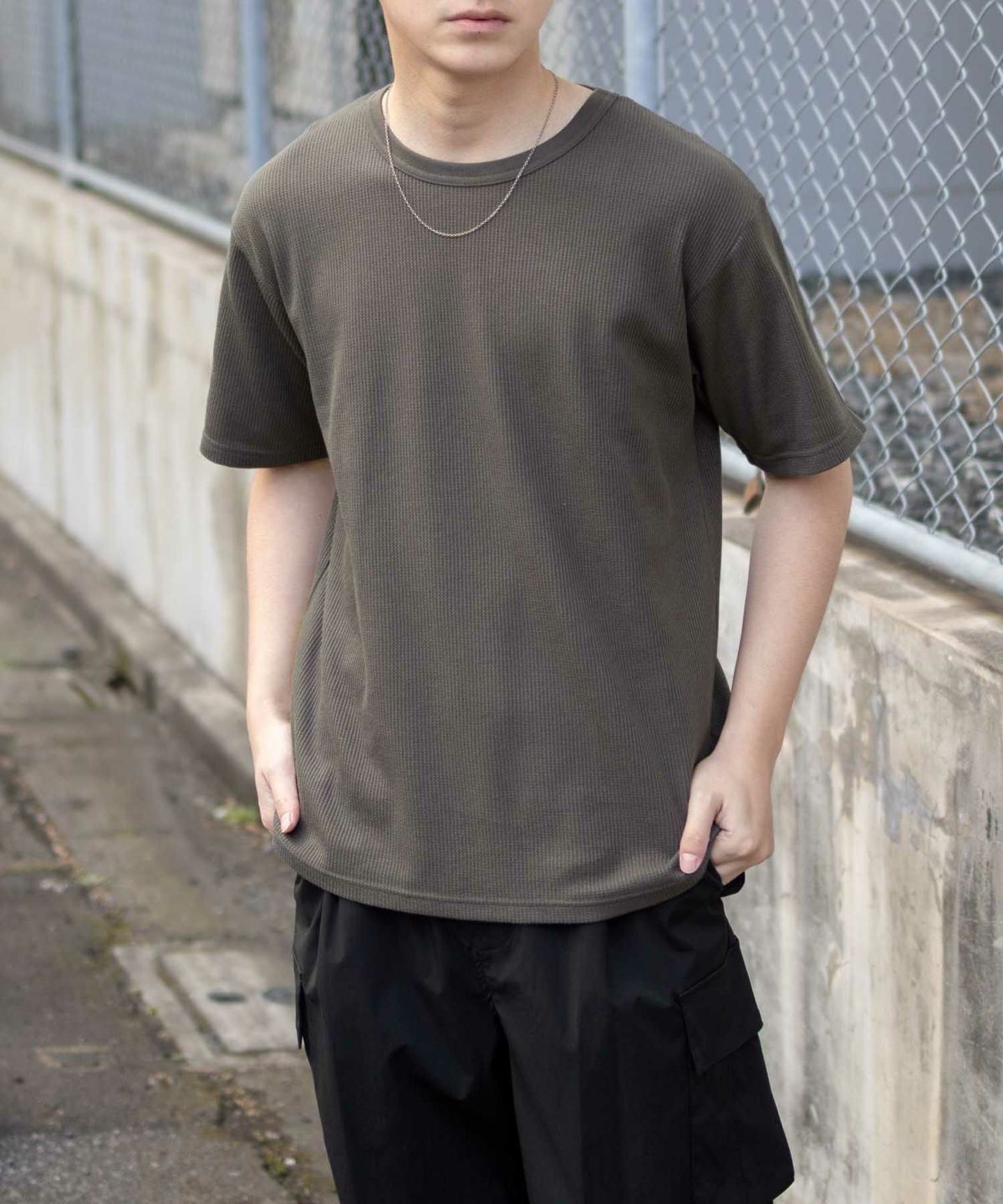 NAVY ワッフルクルーTシャツ メンズ