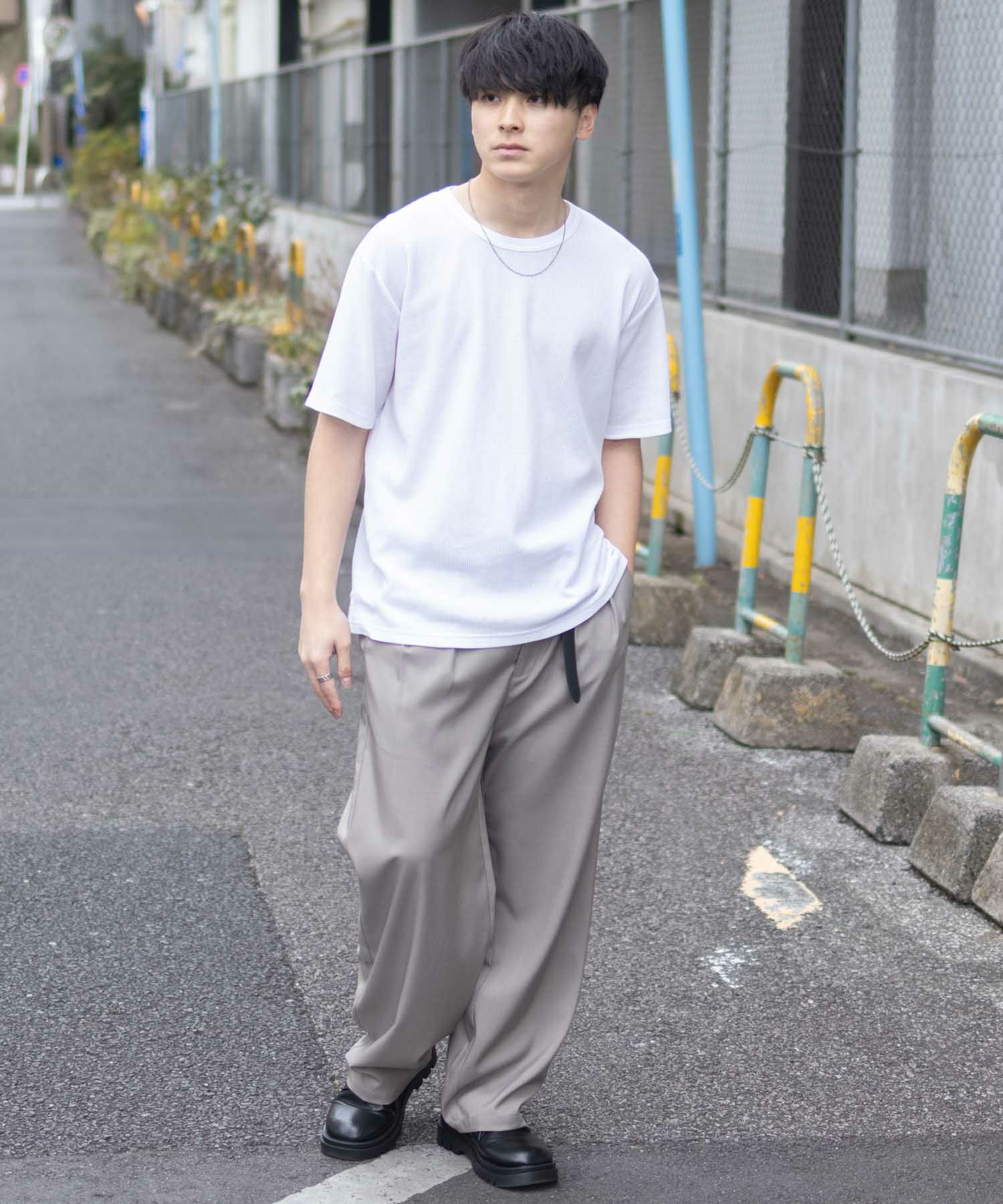 NAVY ワッフルクルーTシャツ メンズ