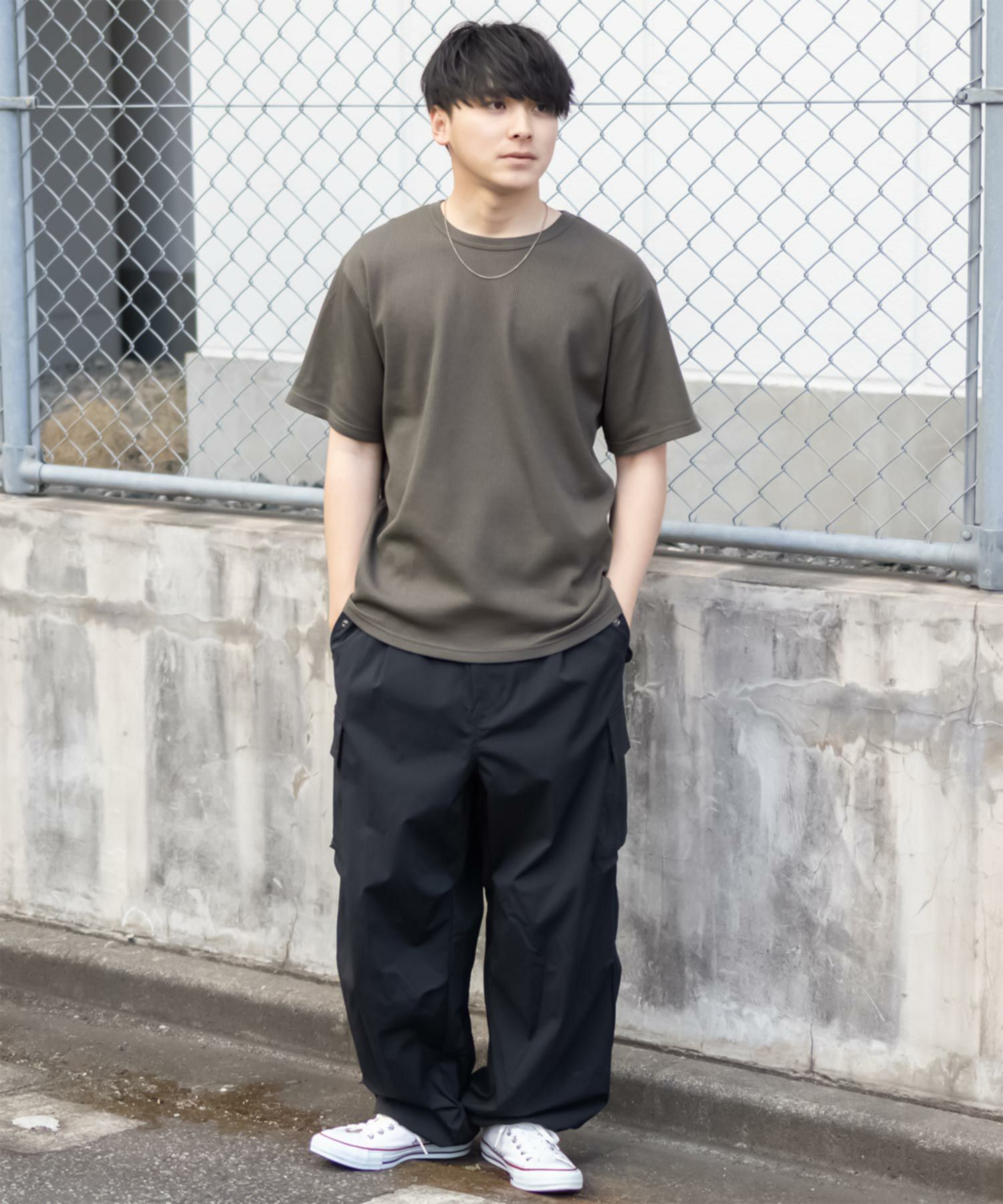 NAVY ワッフルクルーTシャツ メンズ