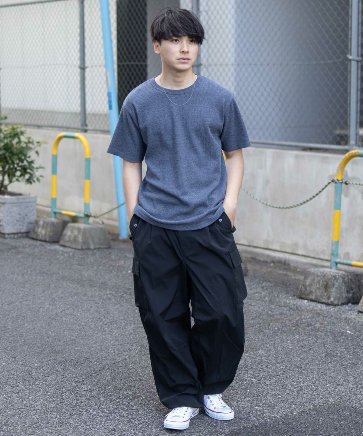 NAVY ワッフルクルーTシャツ メンズ