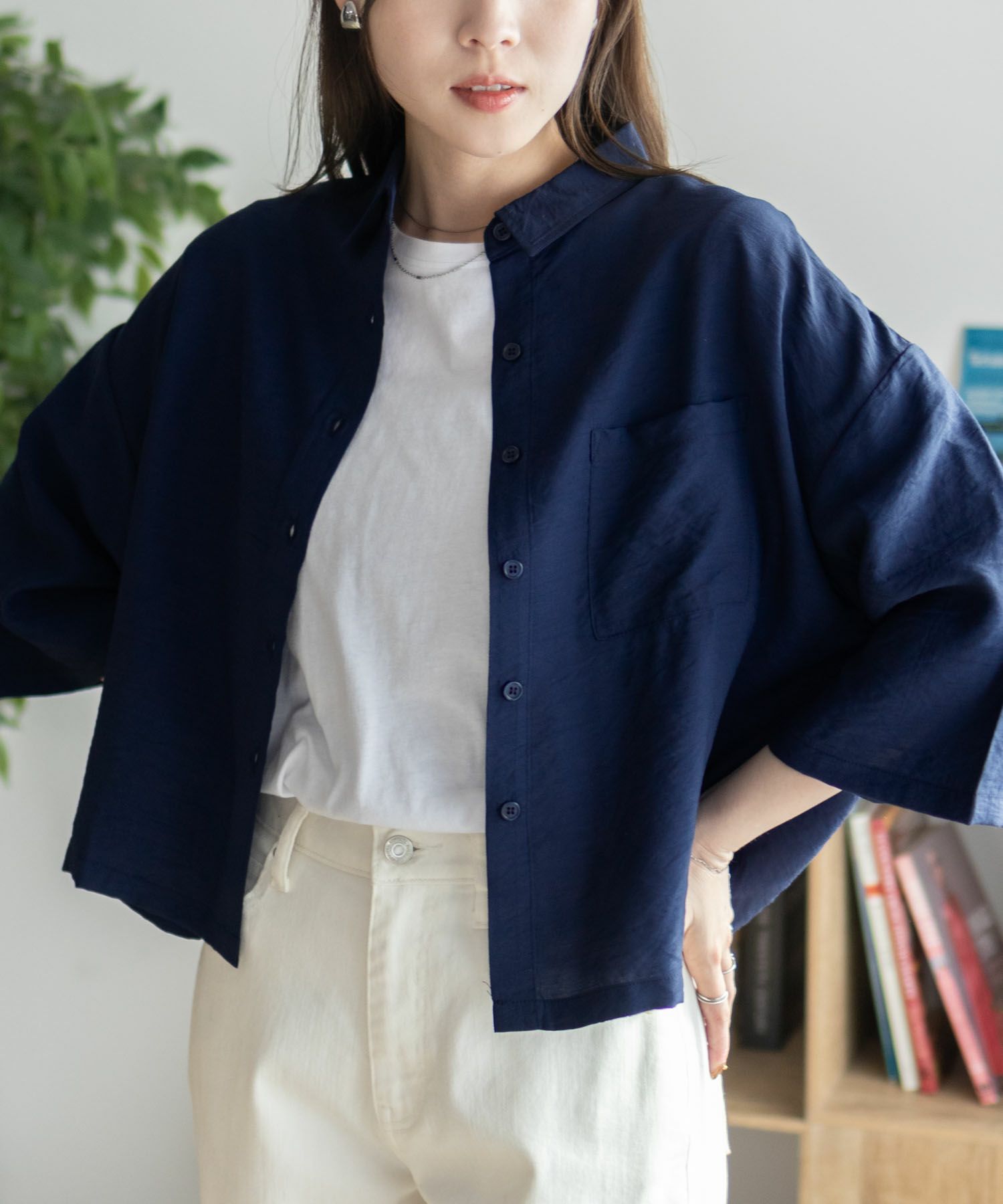 nAvy ショート丈7分袖シャツ レディース