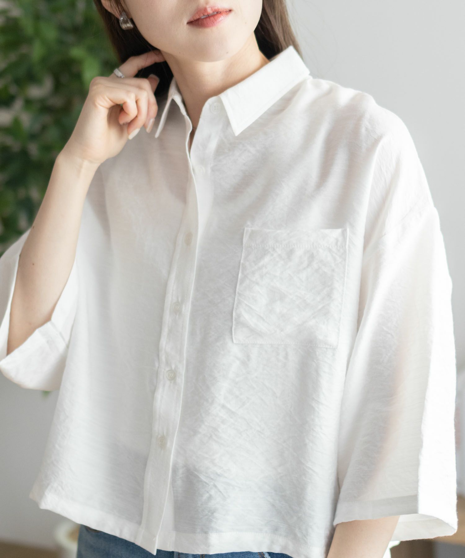 nAvy ショート丈7分袖シャツ レディース
