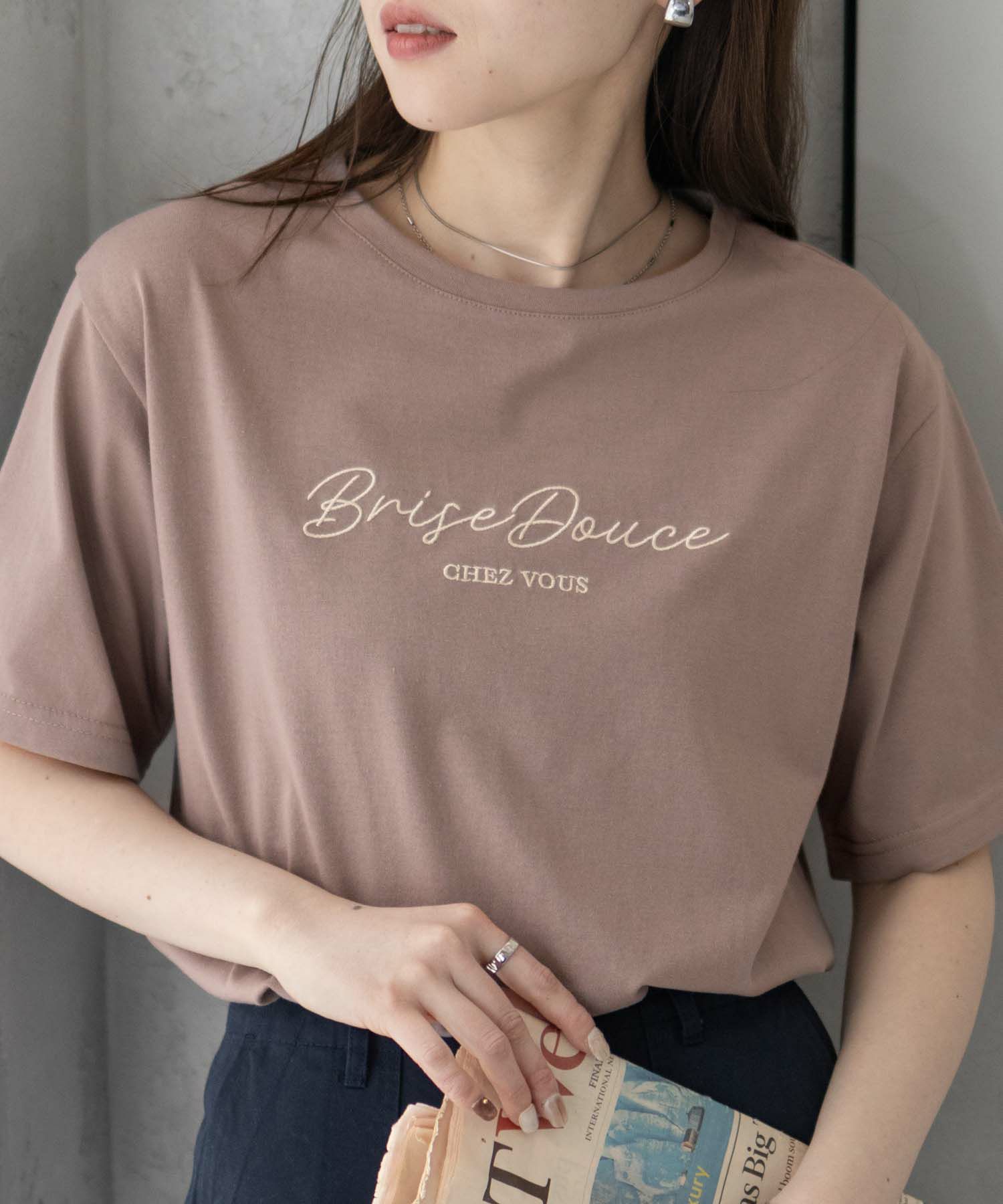 T-GRAPHICS  ロゴ刺繍Tシャツ レディース メール便 対応商品商品画像-3