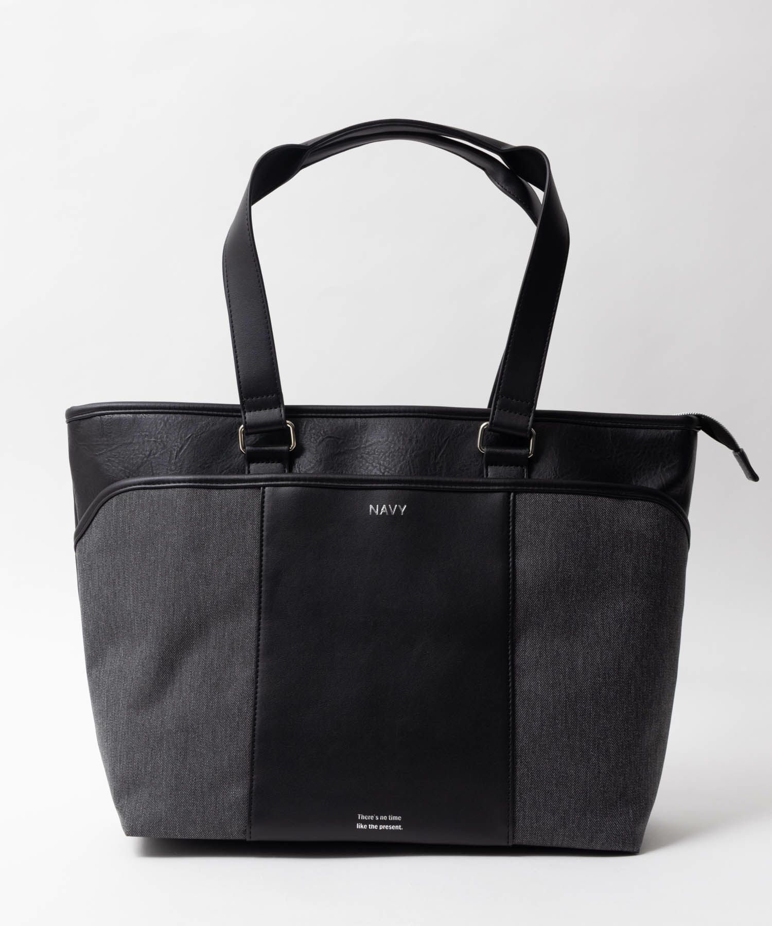 NAVY ポリデニム・合皮切替トートバッグ