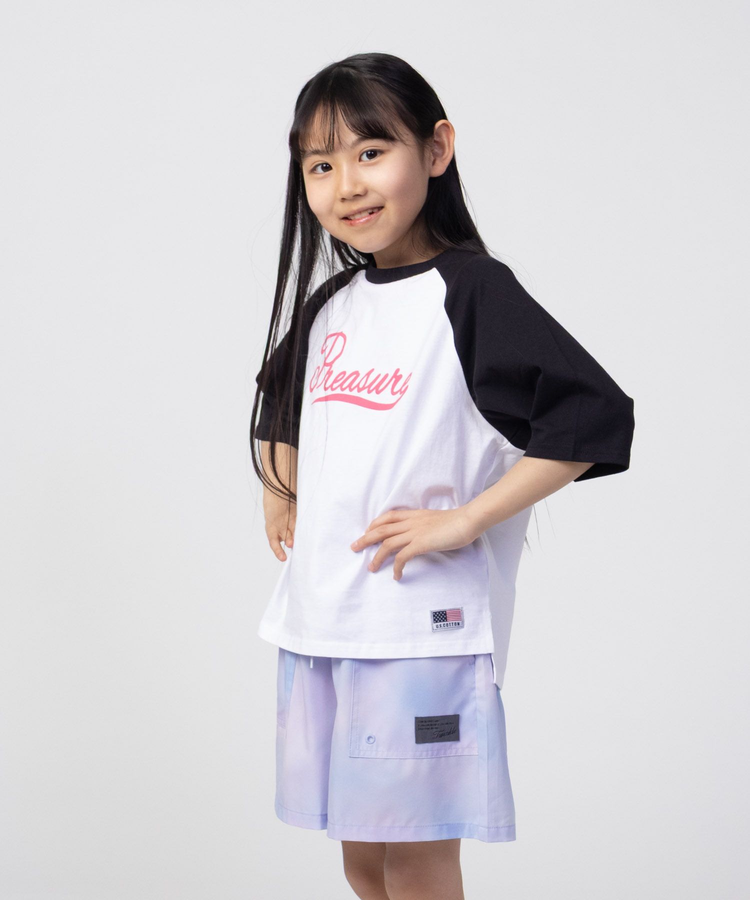 NAVY  ルーズシルエットラグラン配色Tシャツ キッズ メール便 対応商品商品画像-12
