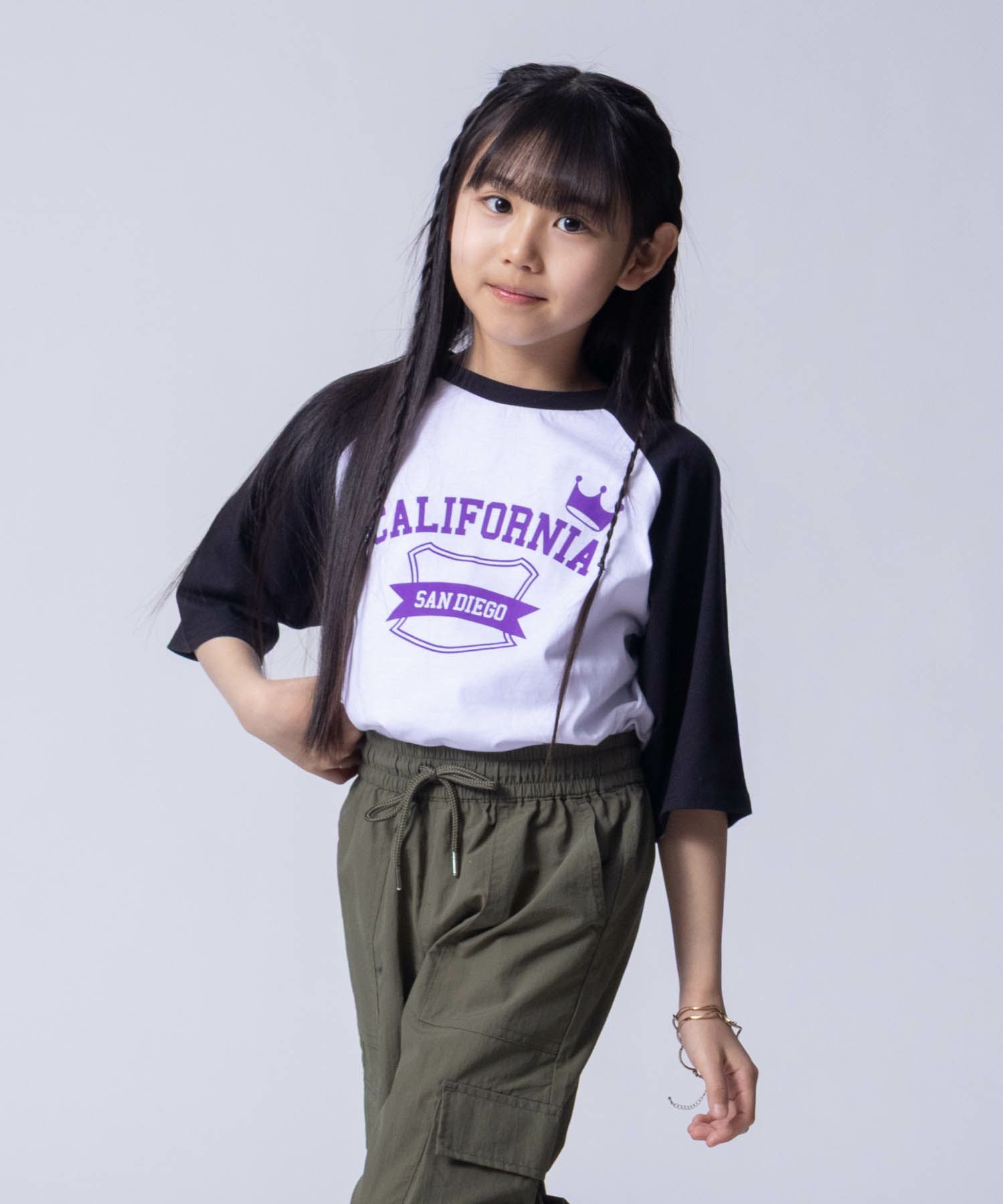 NAVY  ルーズシルエット五分袖ラグランTシャツ キッズ メール便 対応商品商品画像-11
