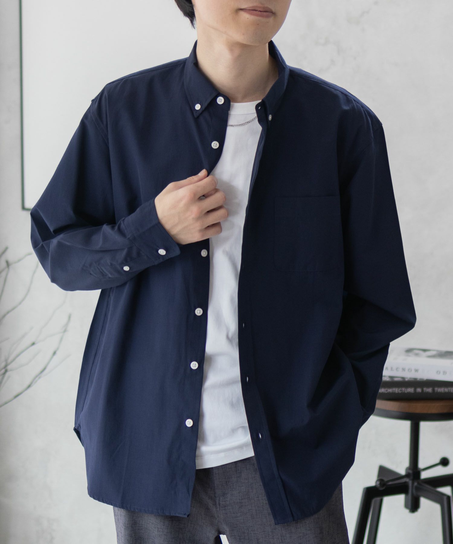 NAVY ブロードボタンダウンシャツ メンズ