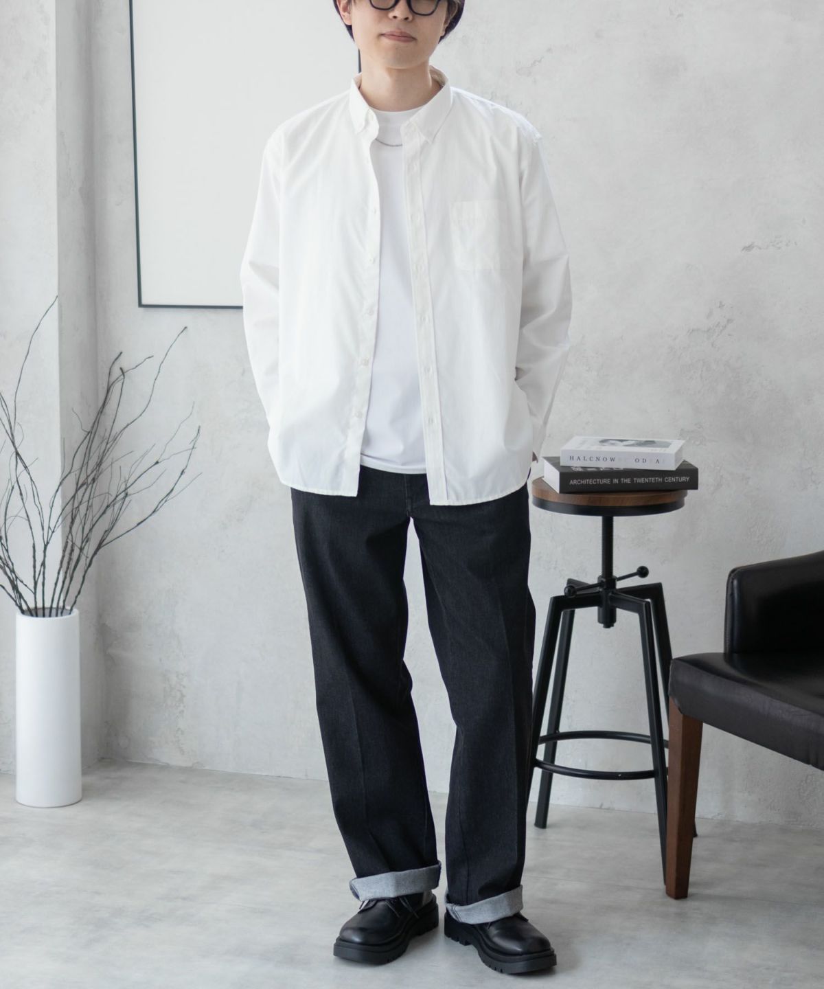 NAVY ブロードボタンダウンシャツ メンズ