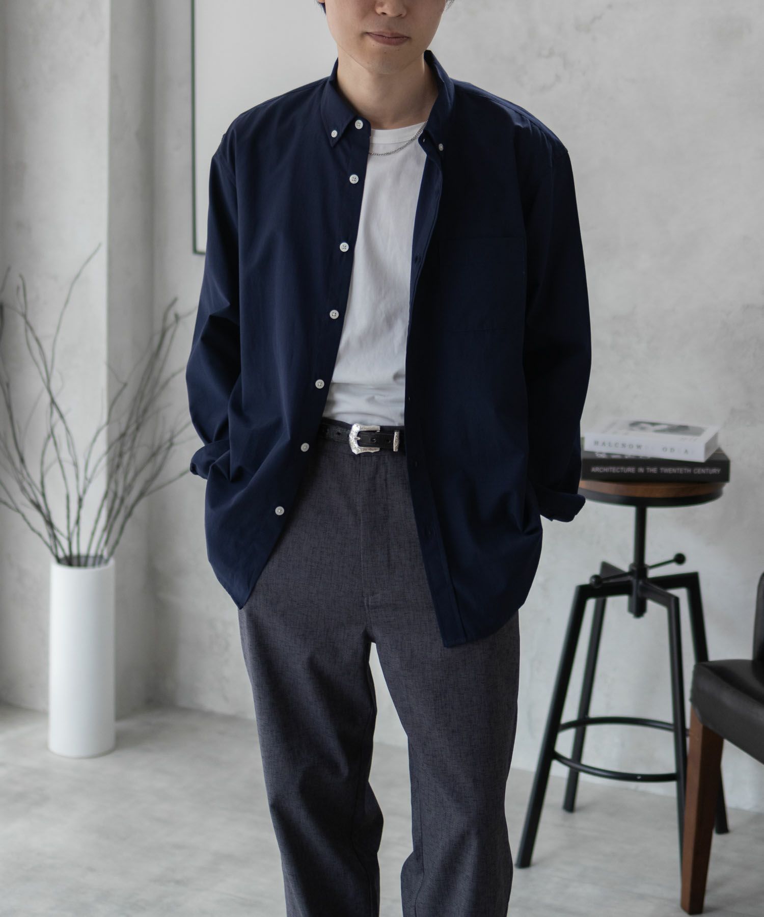 NAVY ブロードボタンダウンシャツ メンズ