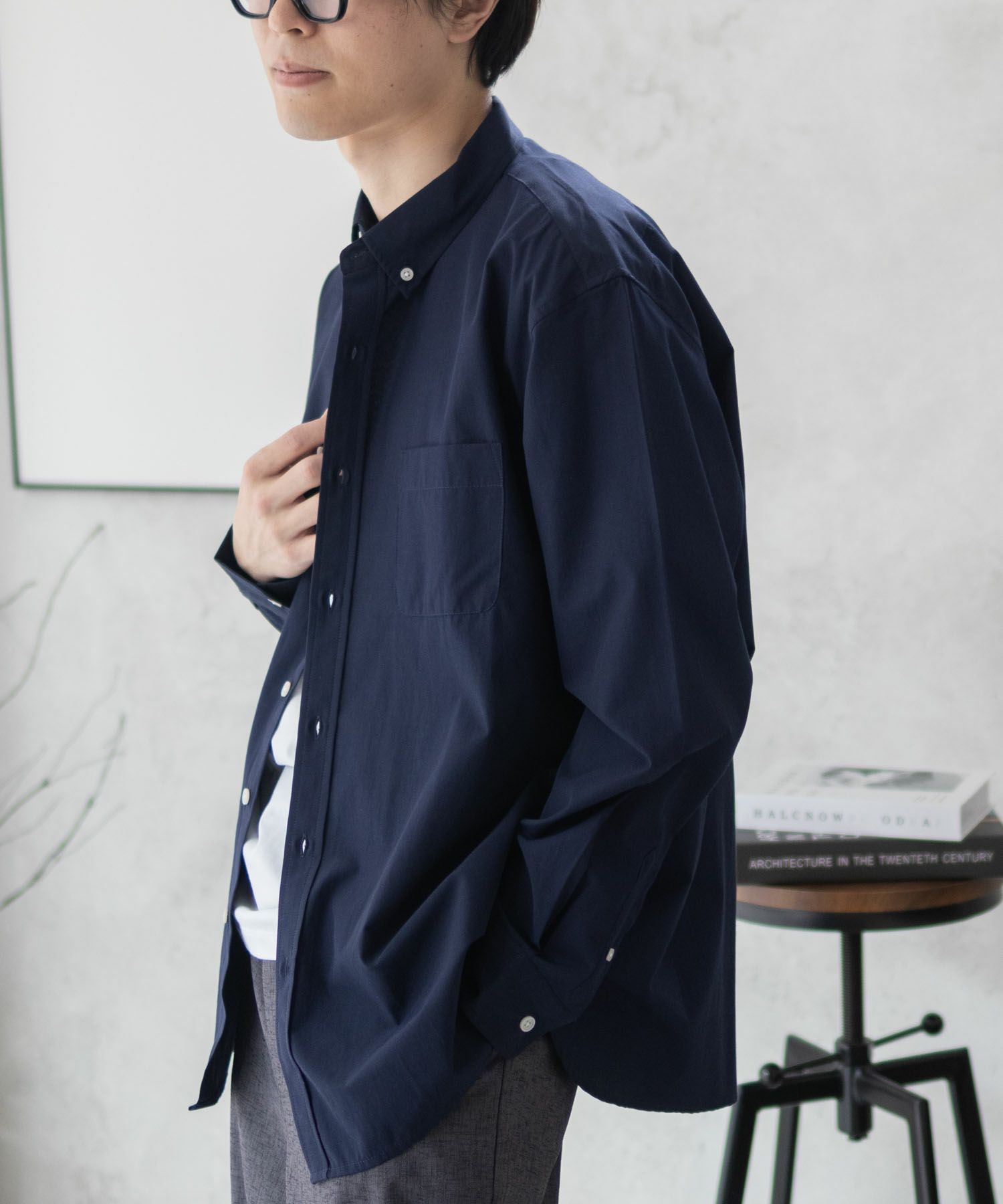 NAVY ブロードボタンダウンシャツ メンズ
