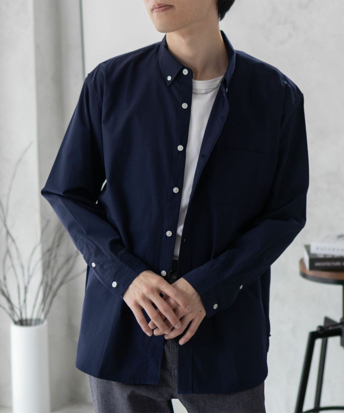 NAVY ブロードボタンダウンシャツ メンズ
