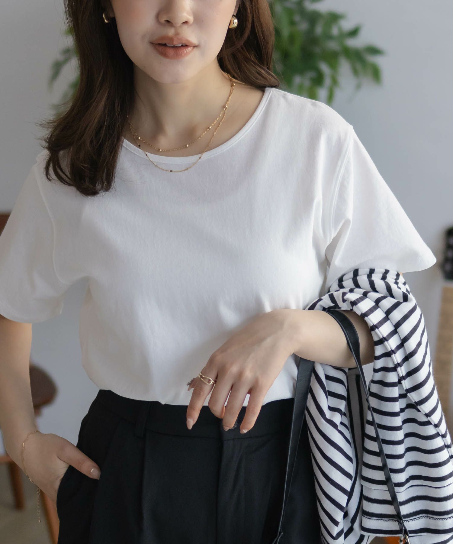 NAVY  ベーシッククルーTシャツ レディース メール便 対応商品商品画像-1