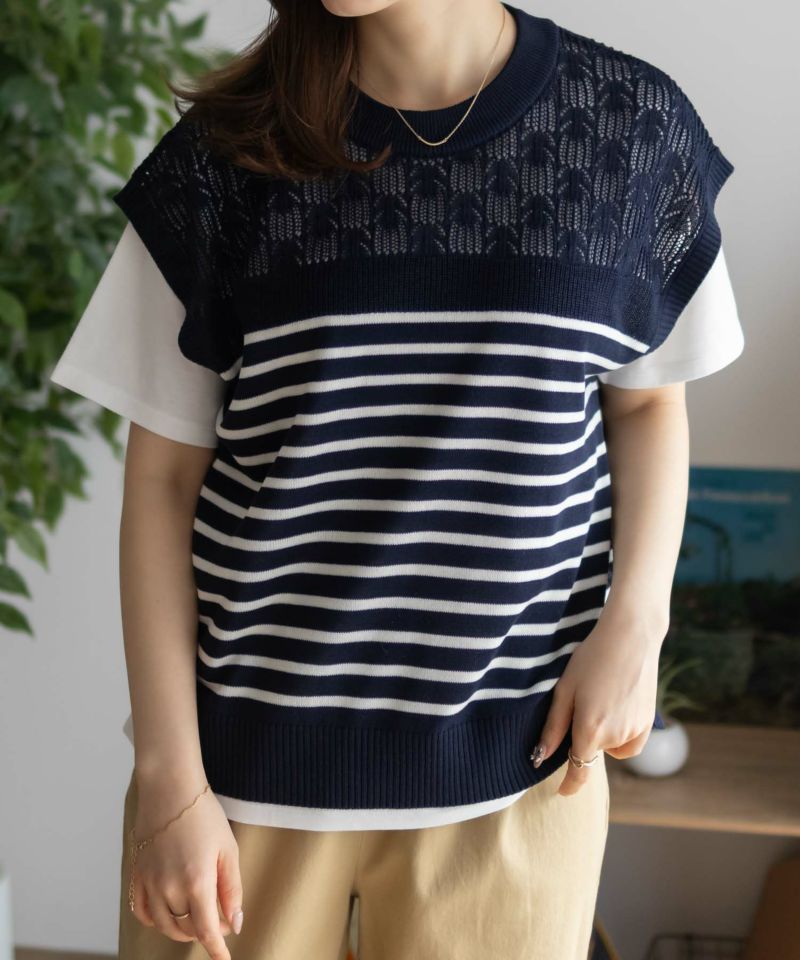 NAVY パネルボーダーニットアンサンブル レディース商品画像-1
