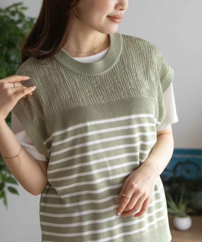 NAVY パネルボーダーニットアンサンブル レディース商品画像-3