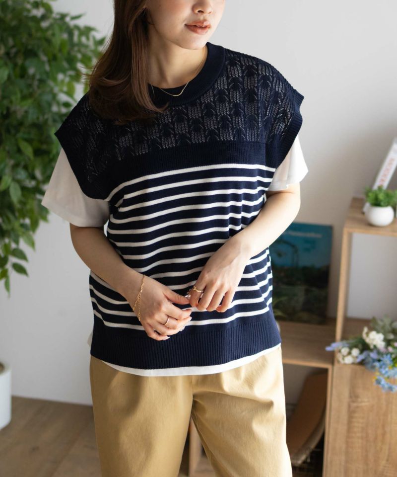 NAVY  パネルボーダーニットアンサンブル レディース商品画像-4
