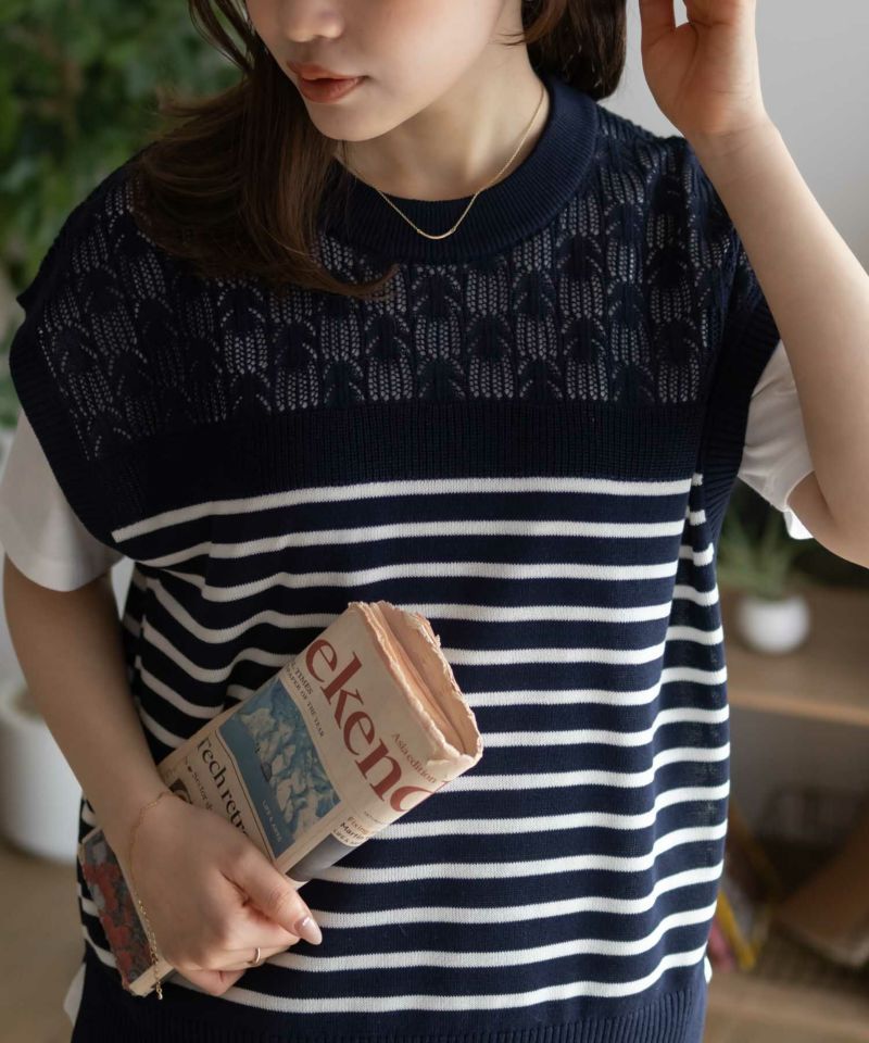 NAVY  パネルボーダーニットアンサンブル レディース商品画像-5