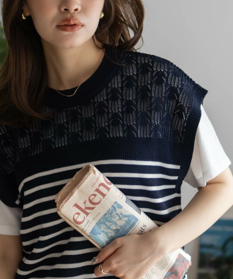 NAVY パネルボーダーニットアンサンブル レディース商品画像-6