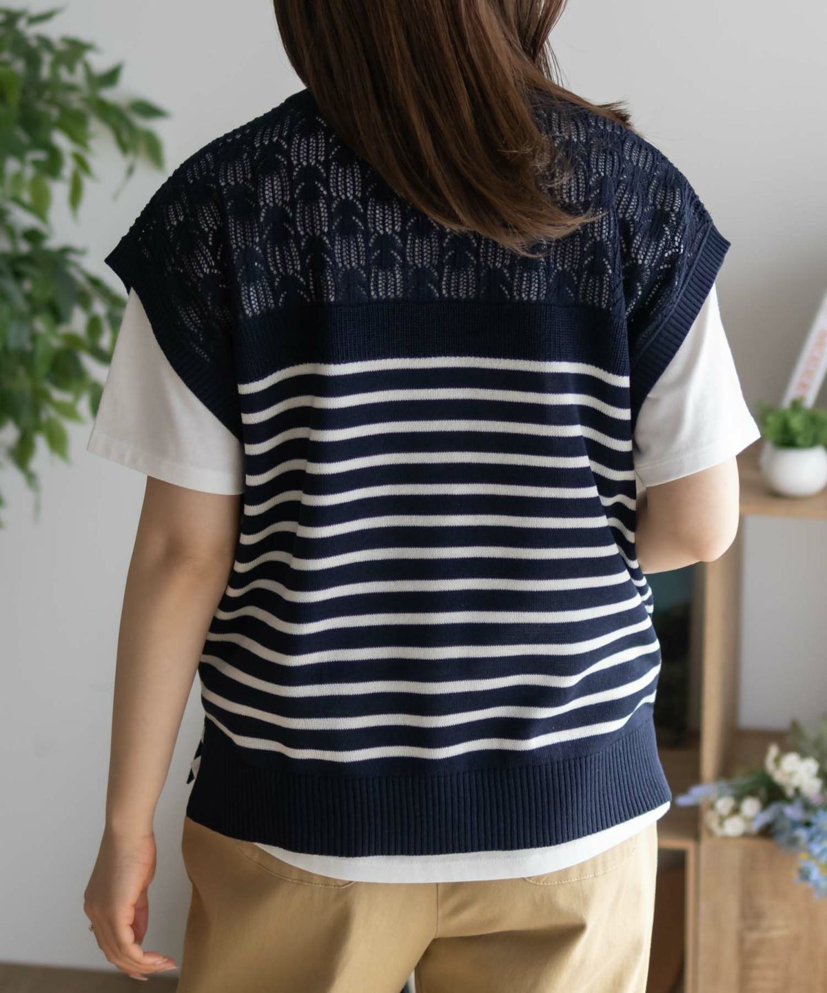 NAVY パネルボーダーニットアンサンブル レディース