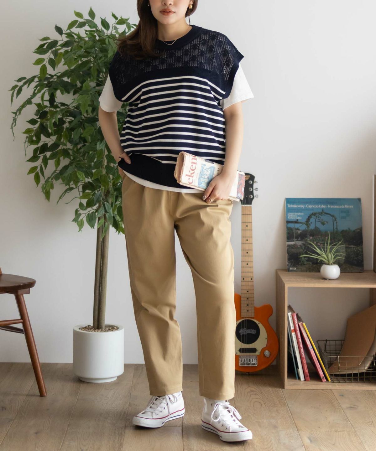 NAVY パネルボーダーニットアンサンブル レディース