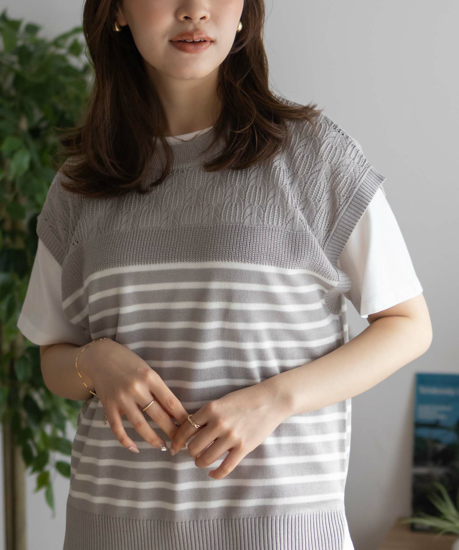 NAVY パネルボーダーニットアンサンブル レディース商品画像-10