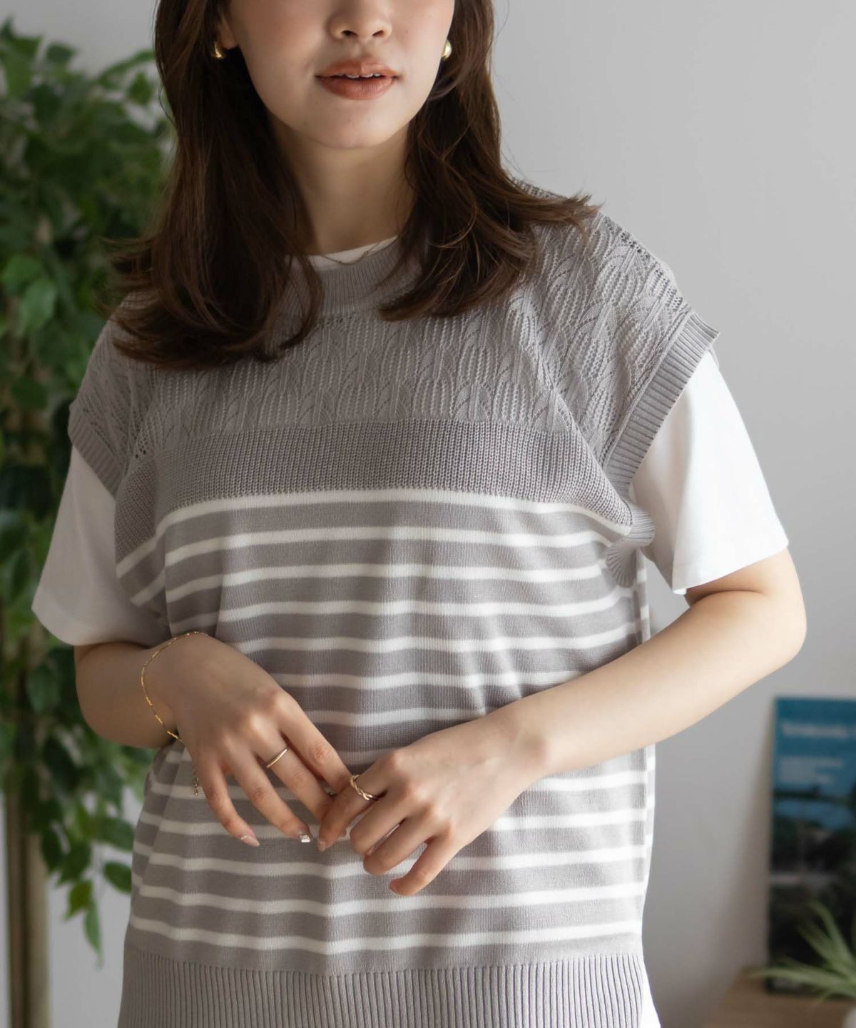 NAVY パネルボーダーニットアンサンブル レディース