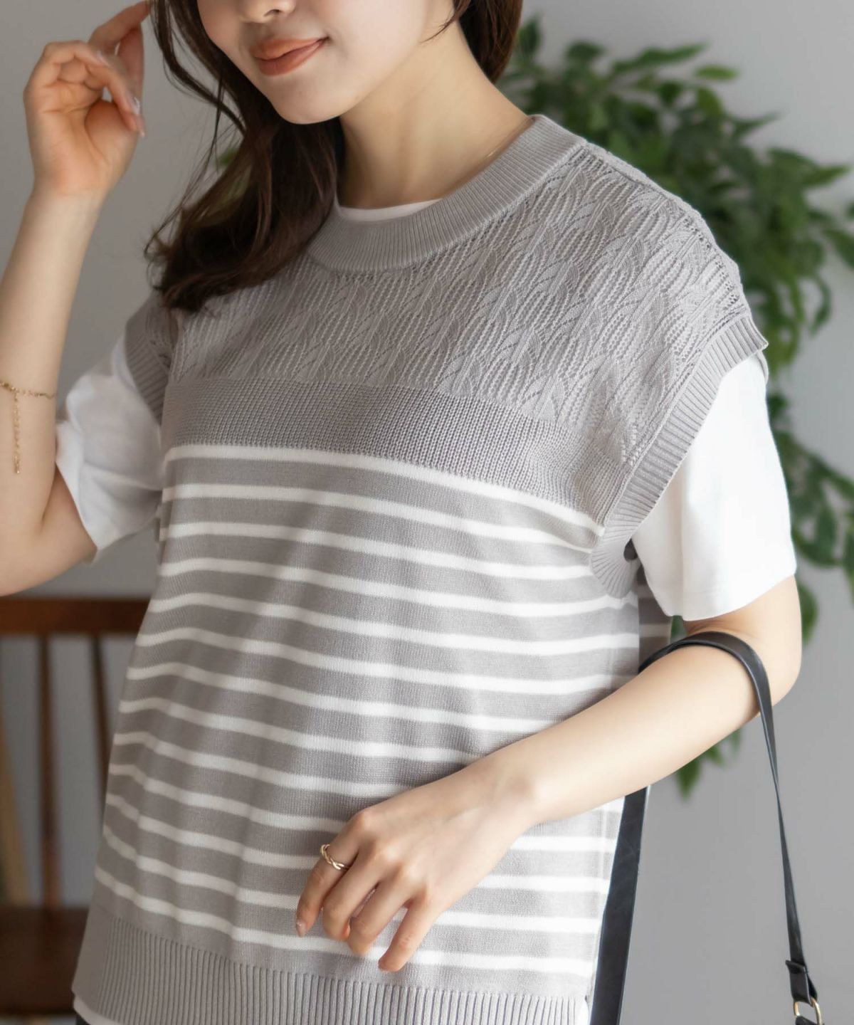 NAVY パネルボーダーニットアンサンブル レディース