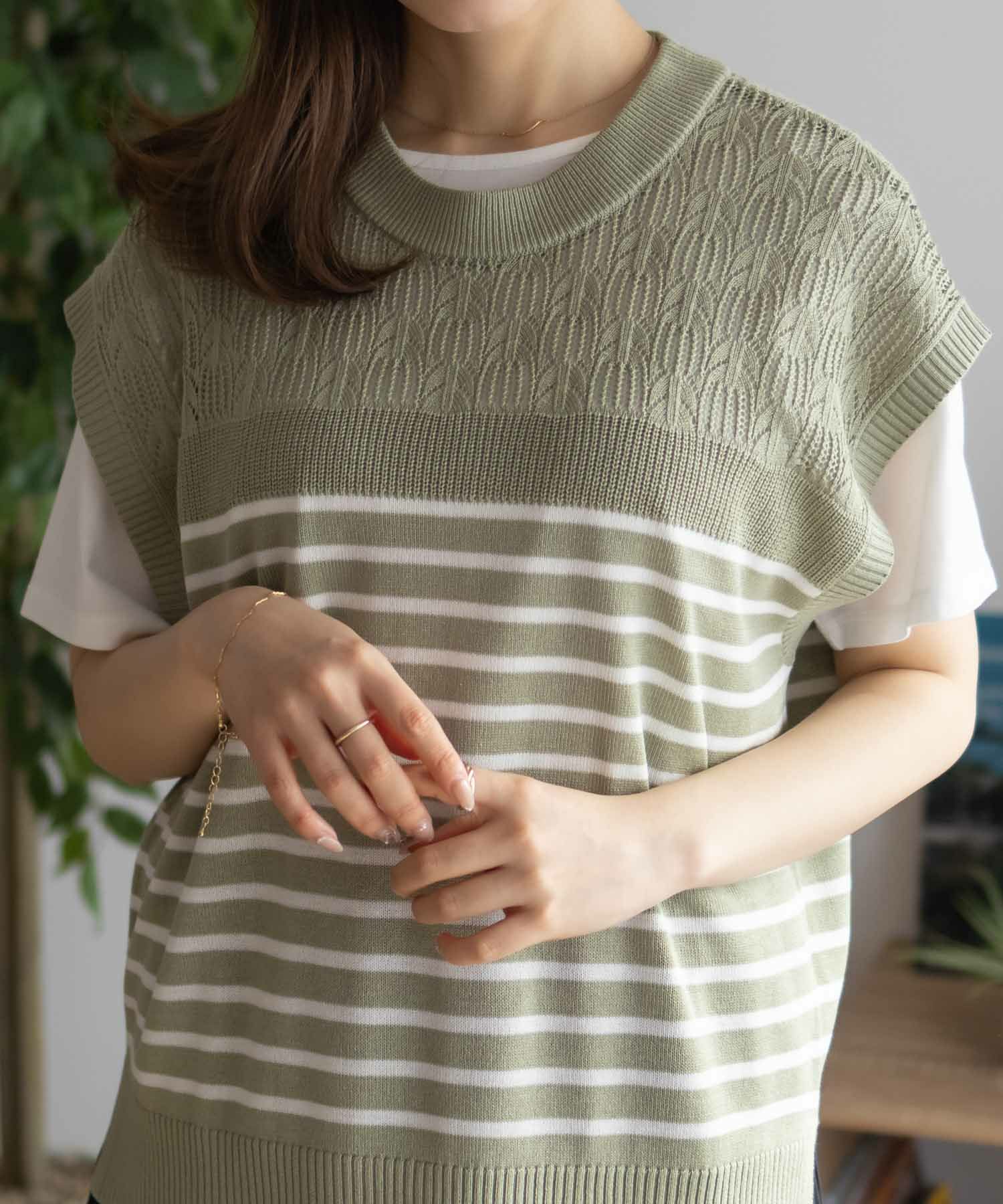 NAVY  パネルボーダーニットアンサンブル レディース商品画像-14