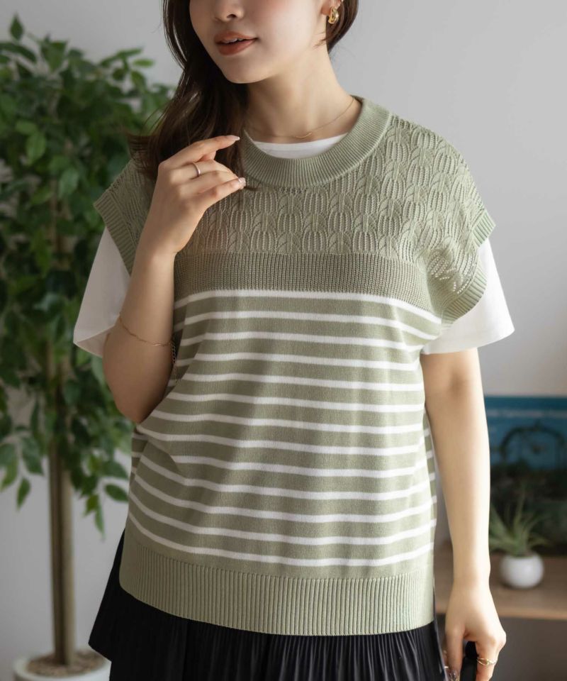 NAVY パネルボーダーニットアンサンブル レディース商品画像-15